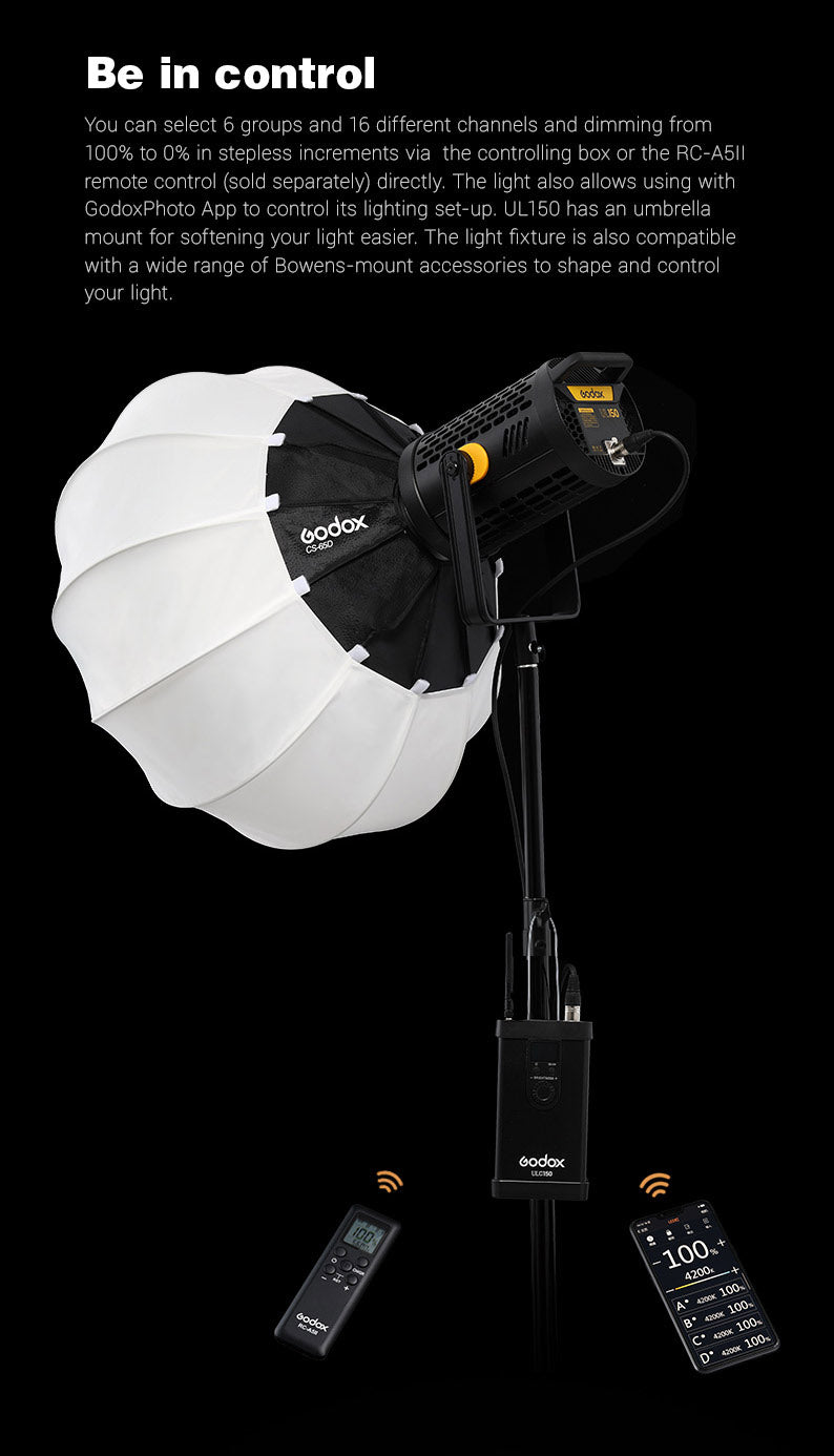 Godox UL150 150W Bi-Color LED Video Light Panel with Bowens Mount - Dimmable, Silent Operation for Photography, Videography & Streaming