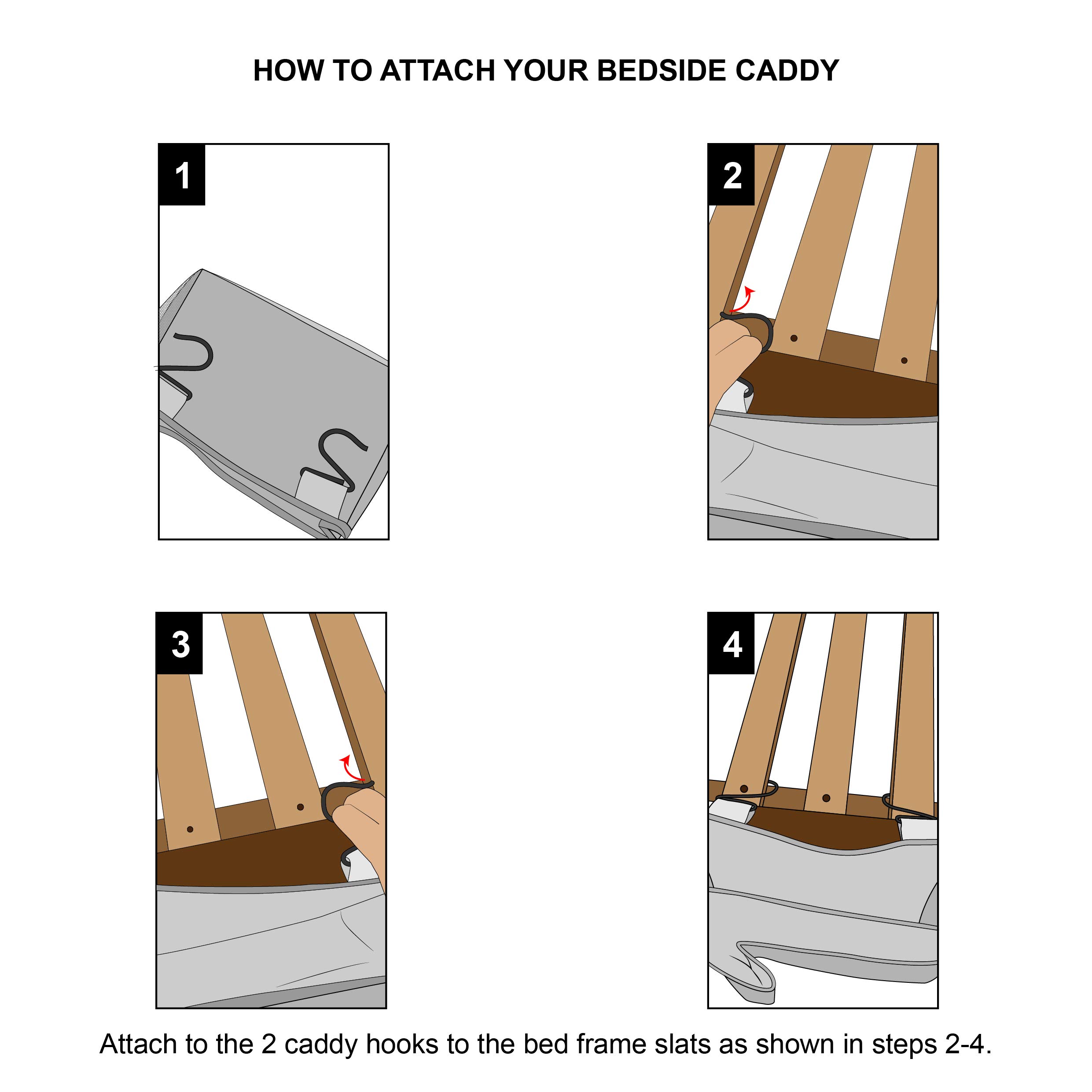 Bedside Caddy Organizer - Hanging Storage Pocket with Cup Holder for Bunk Beds, Loft Beds & Platform Frames - Perfect for Dorm Rooms, College Students & Small Space Organization (Keeps Books, Phone, Remote & Essentials Handy)