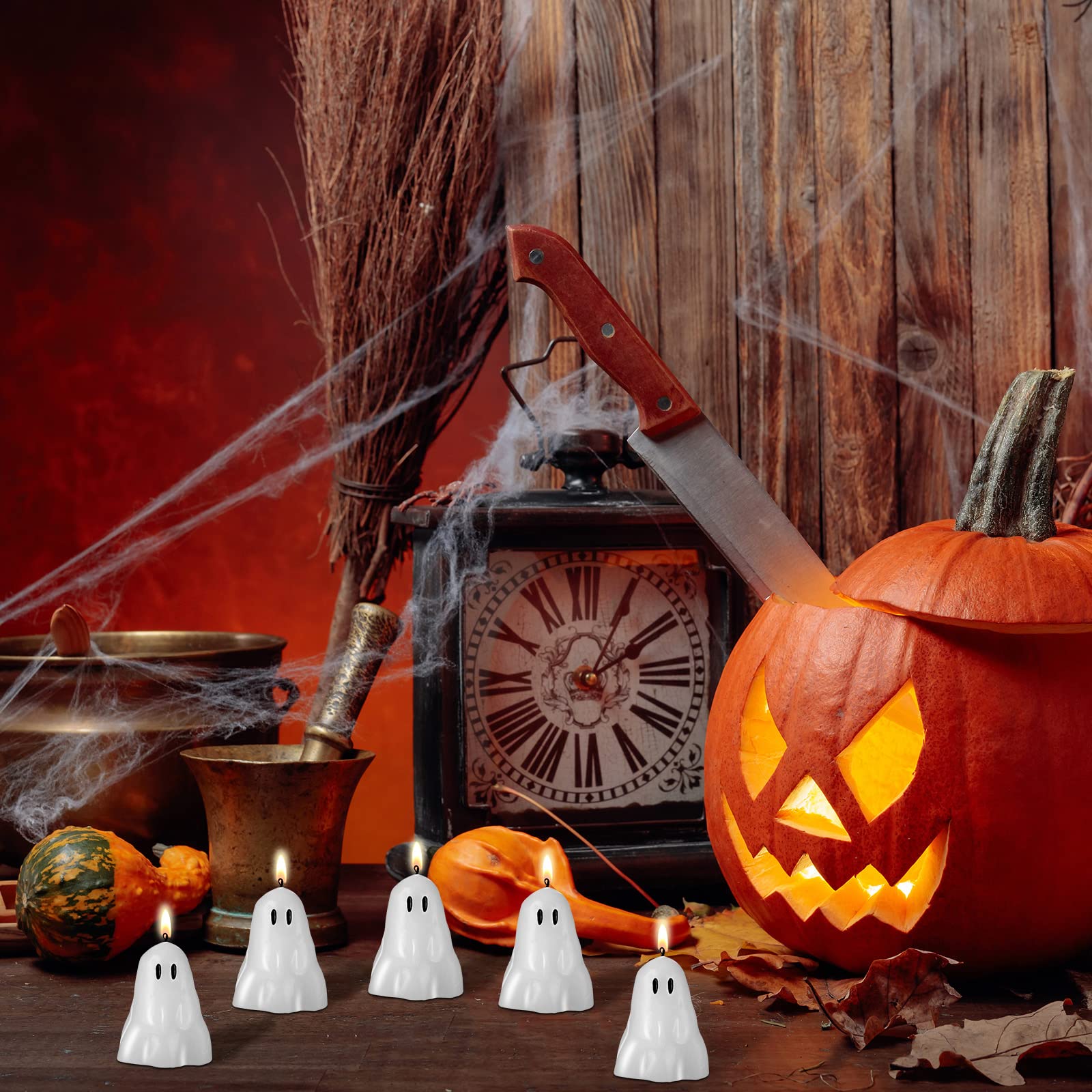 10 Halloween Ghost Candles - Soy Wax for Party Decor