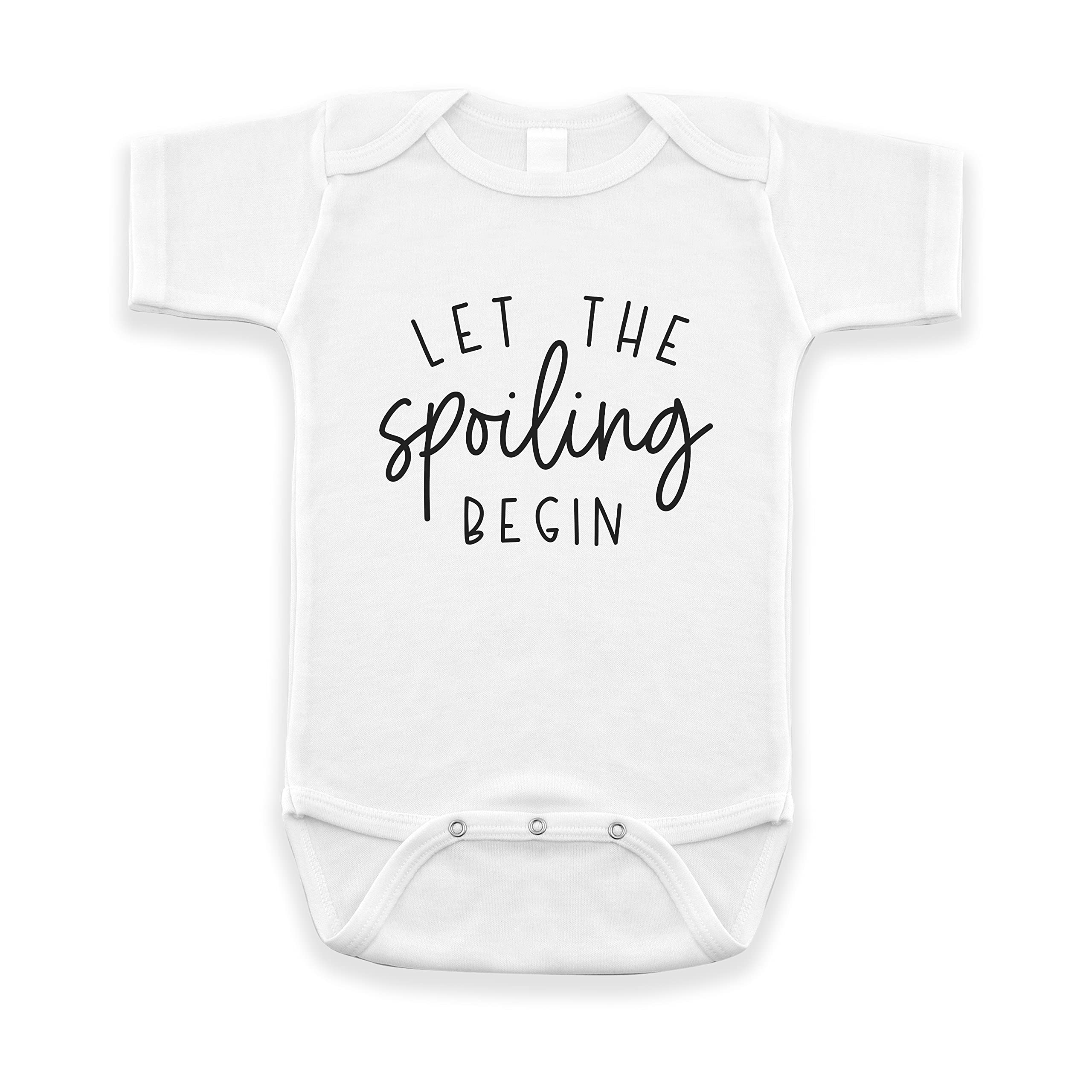 Let The Spoiling Begin Pregnancy Announcement Baby Bodysuit - Cute Infant Onesie for Grandparents, Aunts & Uncles - Soft White Newborn Outfit - Perfect Gender Reveal & Baby Shower Gift