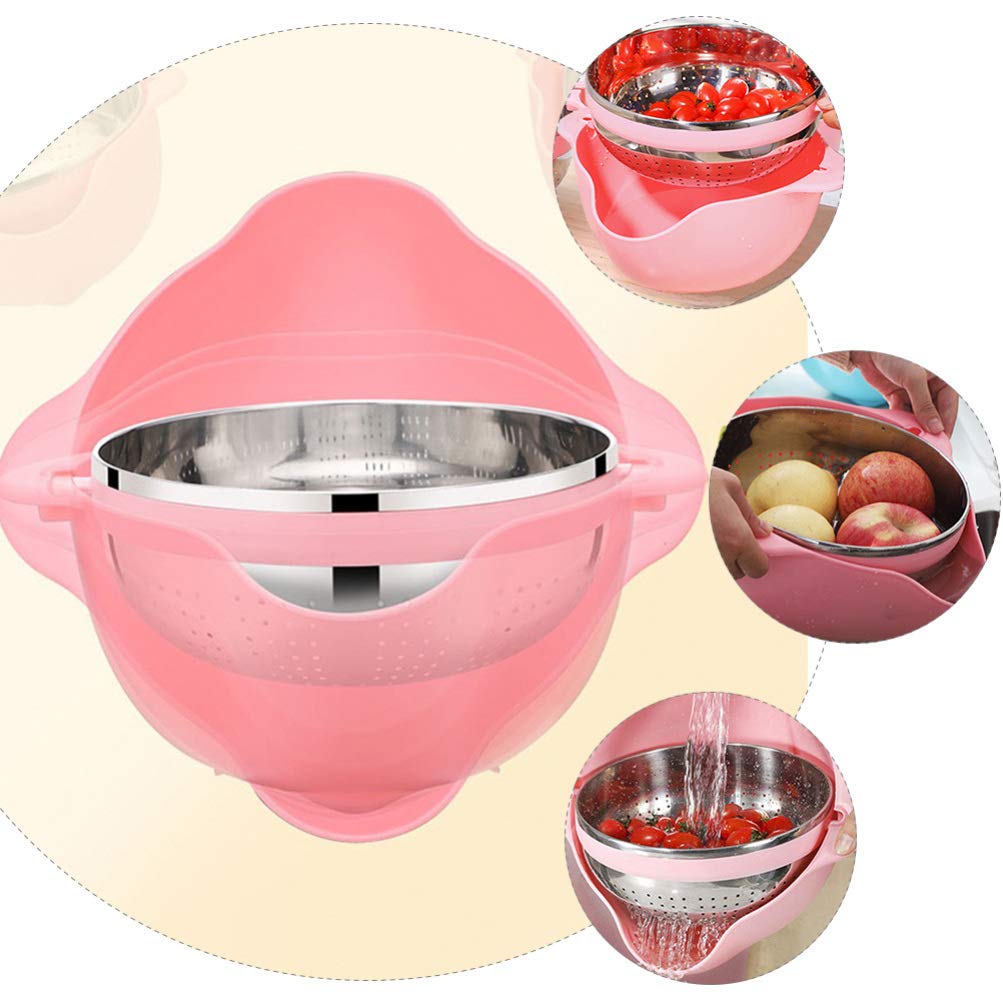 Premium Stainless Steel & Plastic Rice Washing Colander - Kitchen Strainer Bowl for Draining Rice, Fruits & Vegetables | Ideal for Cooking, Meal Prep & Healthy Eating