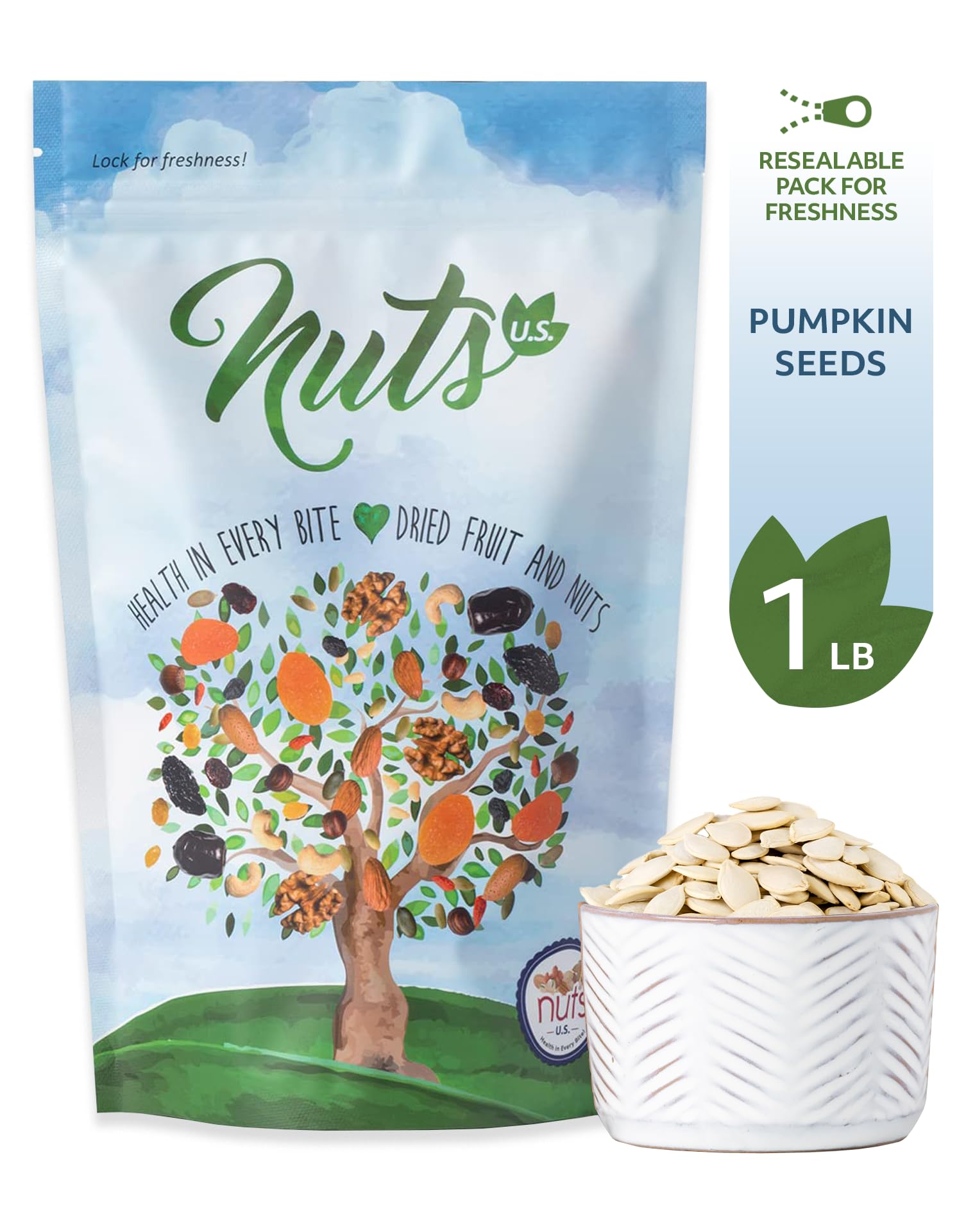 Organic Raw Unsalted Pumpkin Seeds - 1 LB Resealable Bag | Keto, Paleo & Vegan Friendly Healthy Snacks | Perfect for Salads, Baking & On-the-Go Snacking