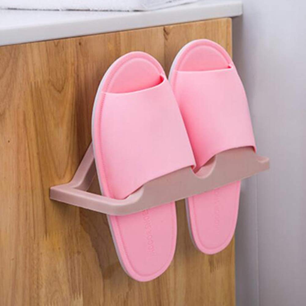 BABA Wall Mounted Shoe Organizer - Bathroom Slipper Holder & Door Hanging Shoe Rack with Storage Shelves for Keeping Shoes Dry and Tidy (Pink) - Perfect for Small Spaces, Closet Organization and Bathroom Storage