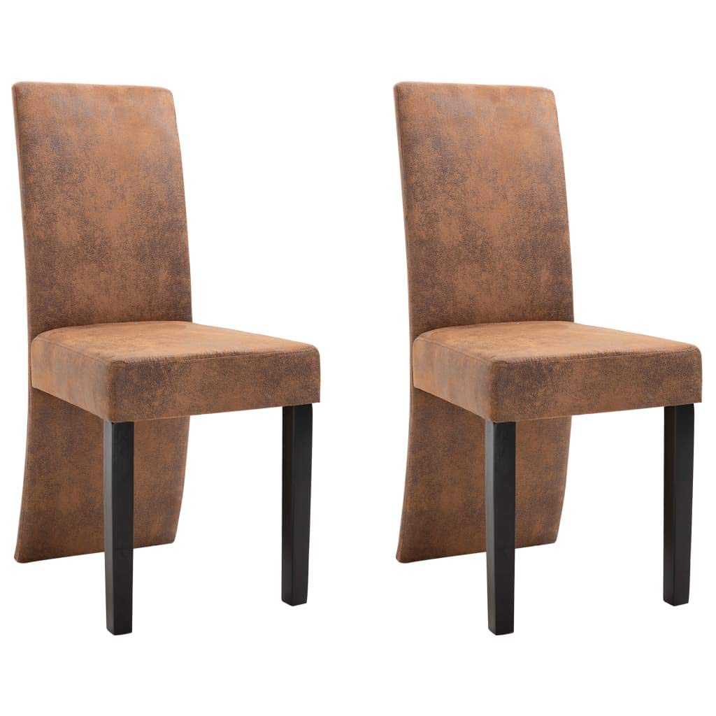 Modern Ergonomic Dining Chairs Set of 2 - Brown Faux Suede Leather Upholstered Living Room & Kitchen Chairs - Comfortable Seating for Home, Office, Restaurant & Cafe Use