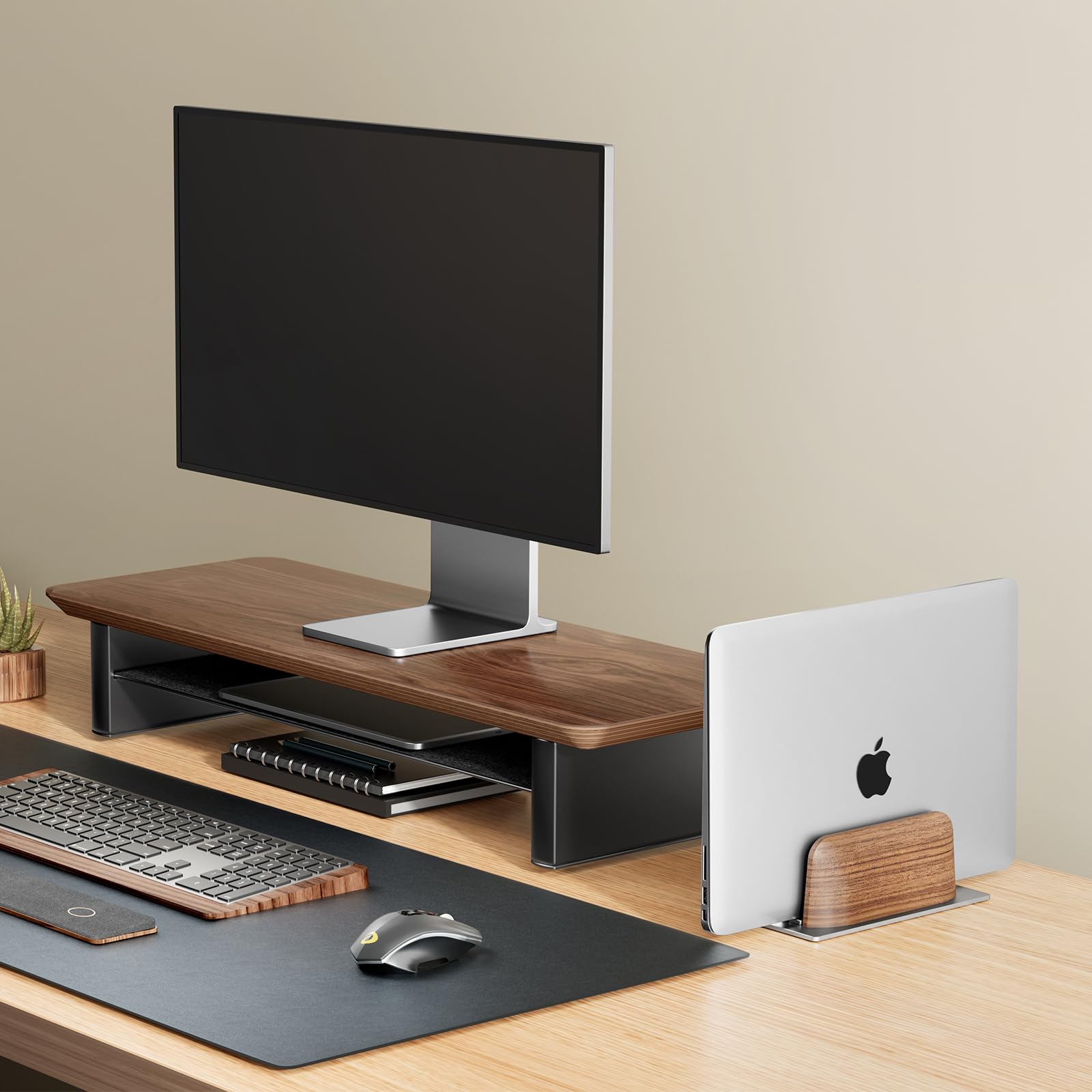 Premium Vertical Laptop Stand for Desk - Black Walnut Wood Laptop Holder Dock for MacBook Pro/Air & All 13-17