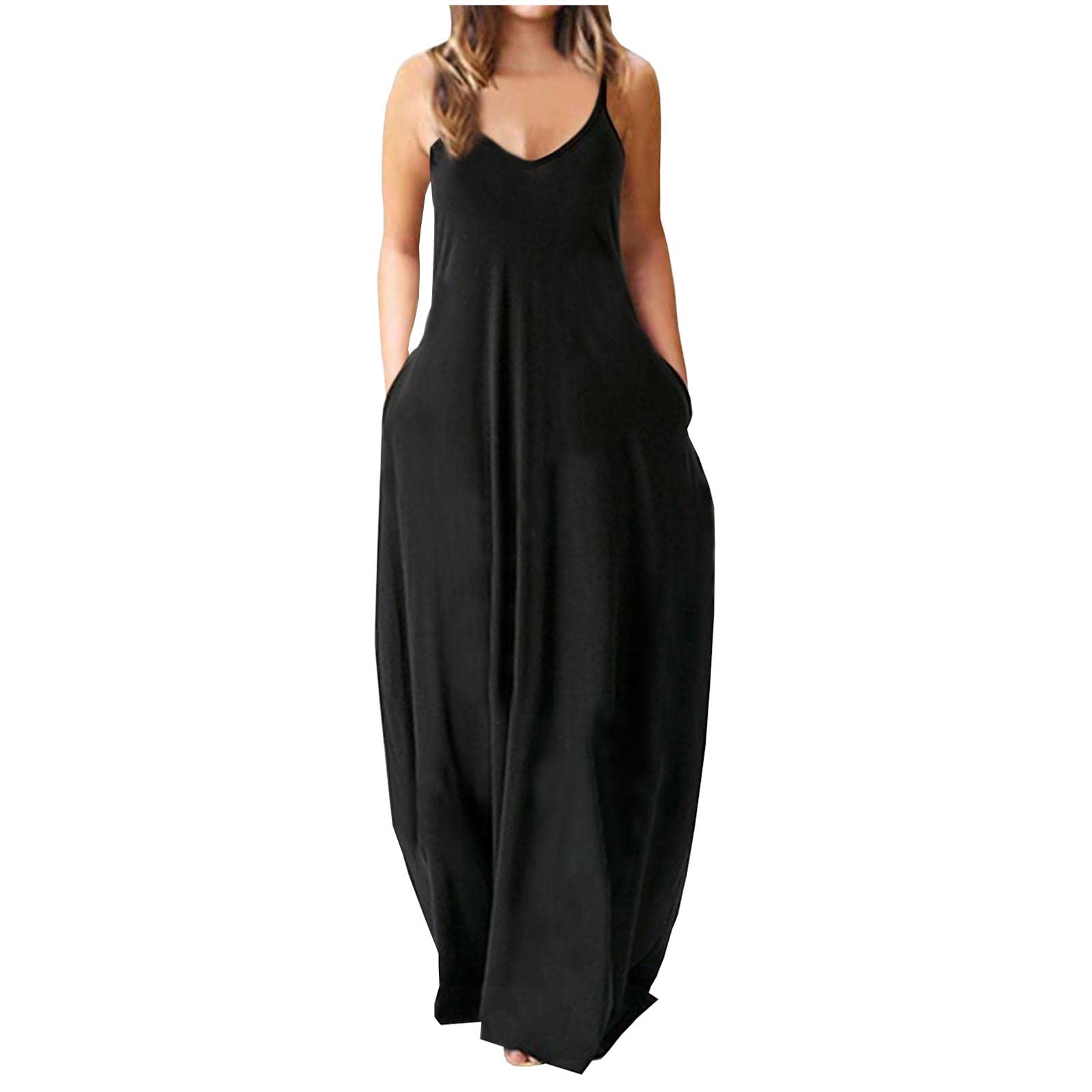 ZASUN Women's Maxi Dresses - Casual Sling Long Summer Dresses with Pockets, Solid Color Cami Beach Dress for Plus Size | Perfect for Beach Vacations, Outdoor Parties & Summer Getaways