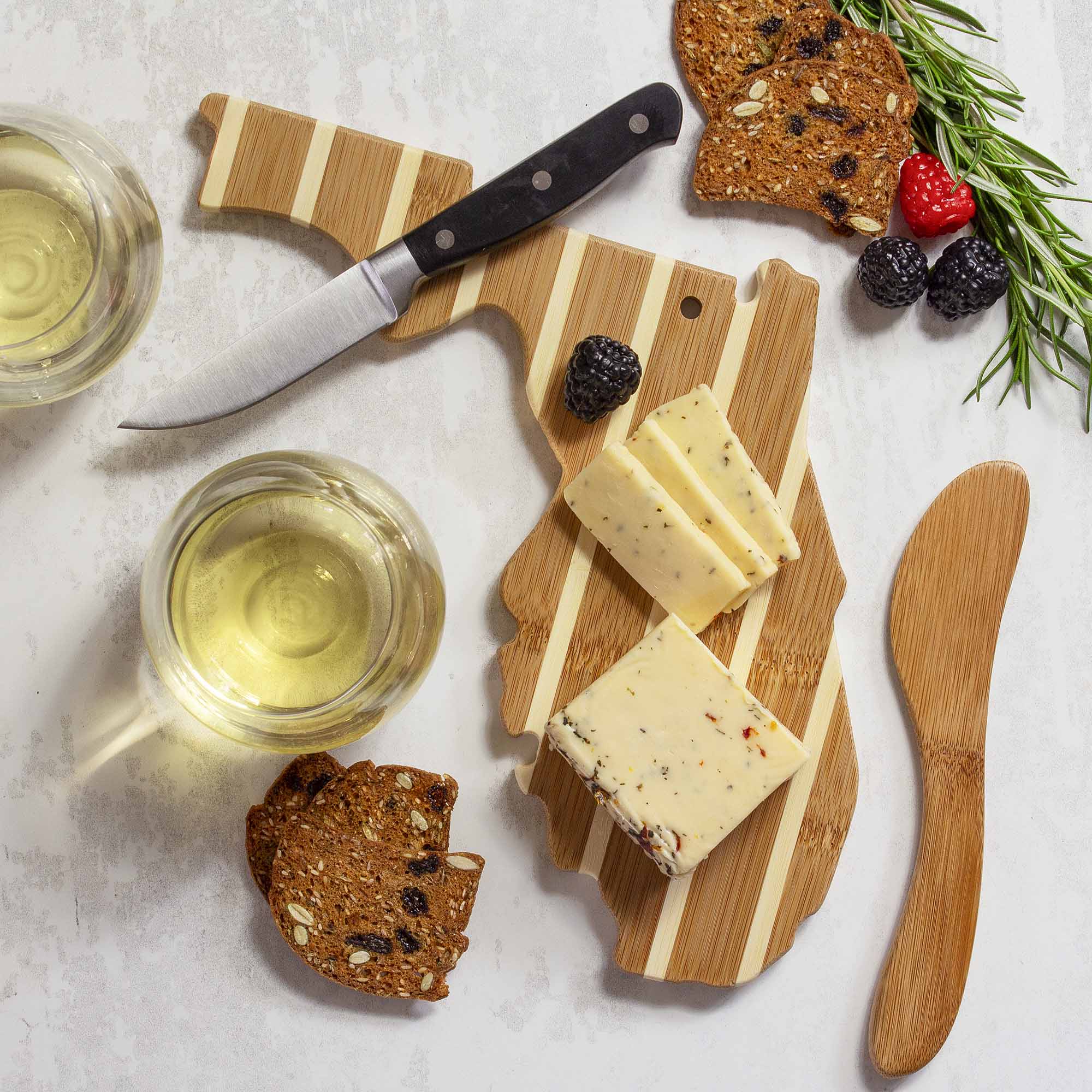 Florida Acacia Wood Serving Board with Cheese Knife Set - Perfect for Charcuterie, Cheese Platters & Entertaining Gifts