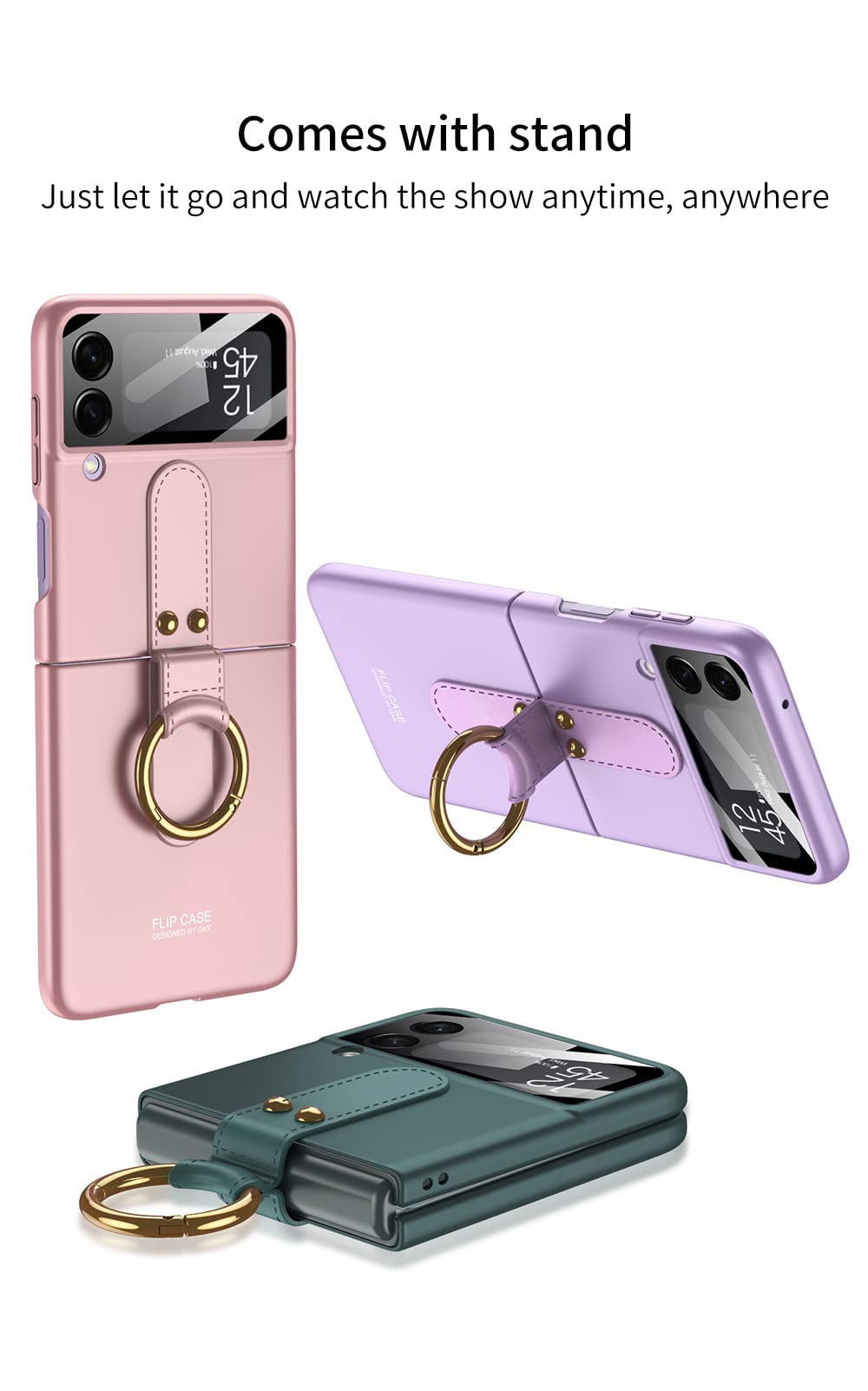 SHIEID Ultra-Thin Protective Case with Ring Stand for Samsung Galaxy Z Flip 3 5G - Pink | Slim Folding Screen Cover, Quick Mini Backpack Conversion | Perfect for Daily Use, Travel & Hands-Free Viewing