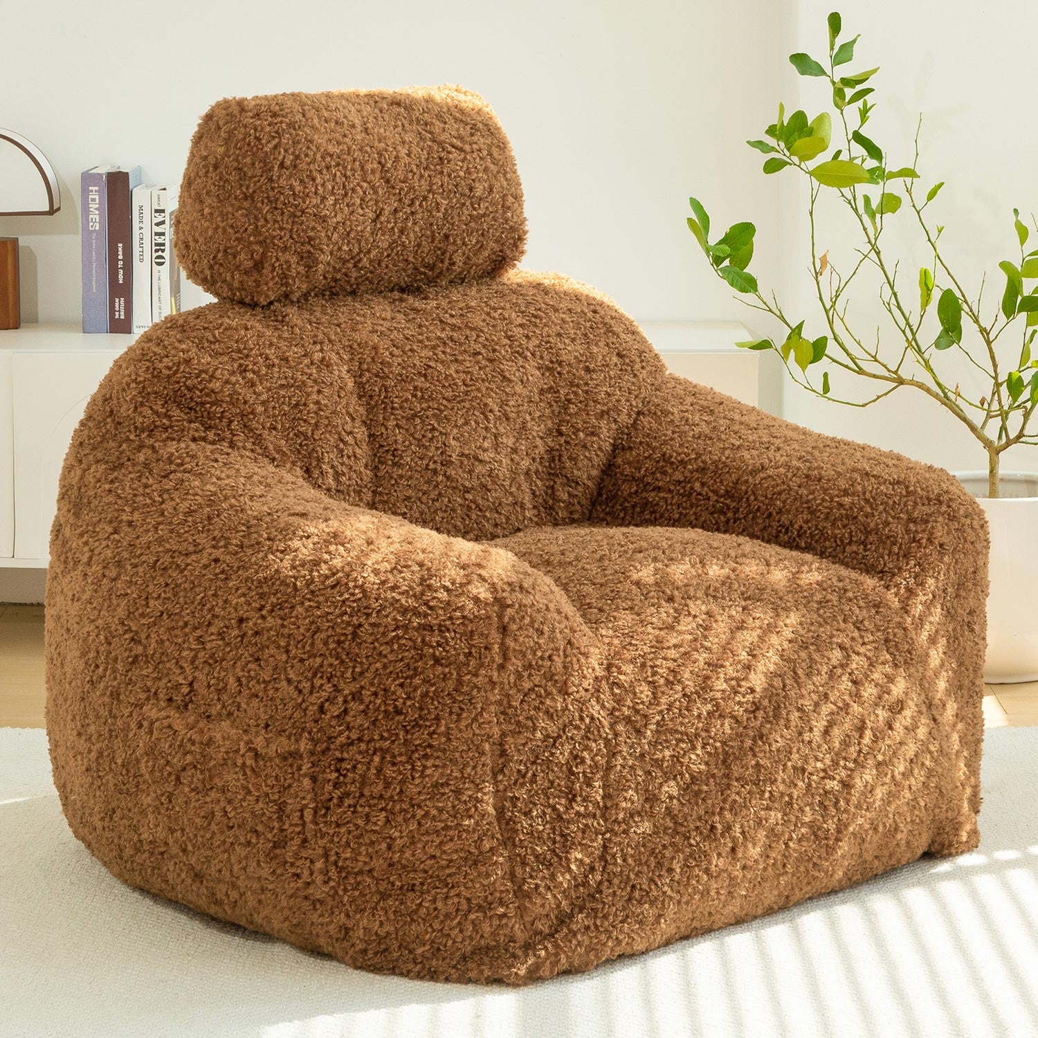 MAXYOYO Large Wool Bean Bag Chair with Pillow - Ultra Comfortable Lounge Chair for Adults, Perfect for Reading, Gaming & Relaxing in Living Room, Bedroom or Dorm
