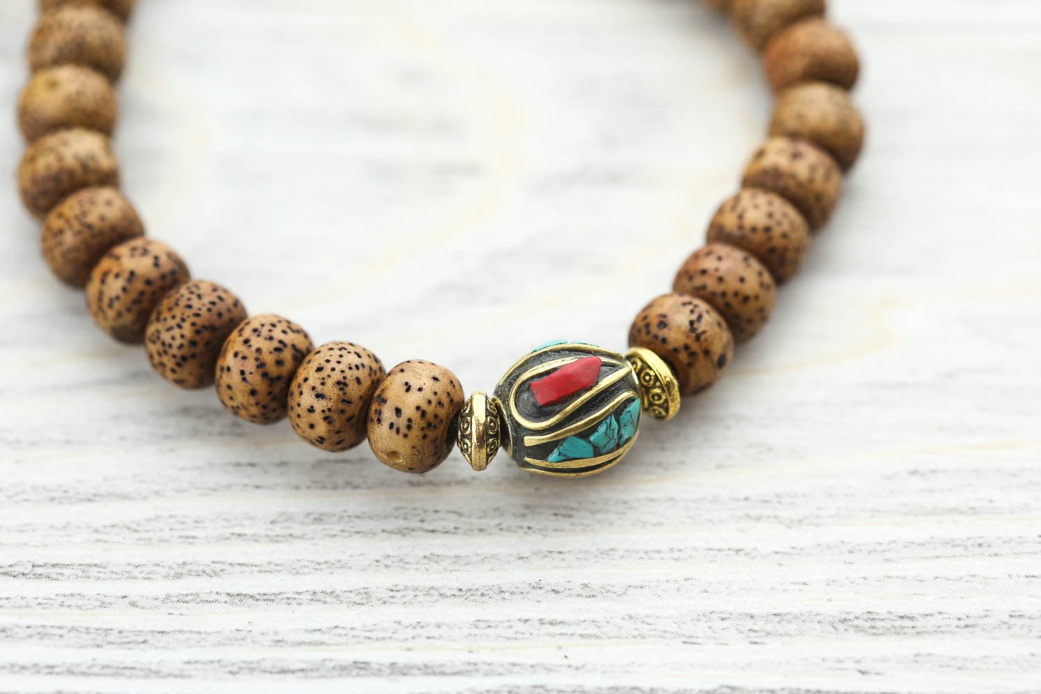 Divine Rebirth Lotus Seed Wrist Mala - Buddhist Prayer Beads Bracelet for Meditation, Yoga & Spiritual Healing | Handmade Natural Wood Beads