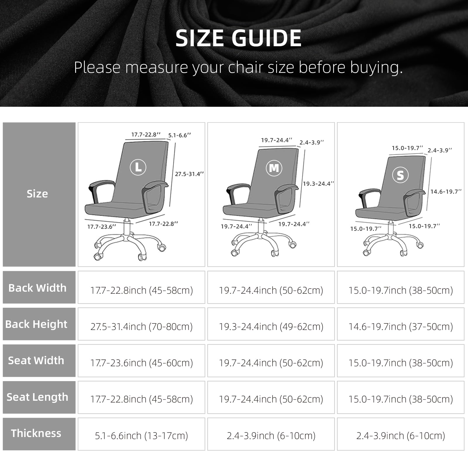 Waterproof Office Chair Cover with Heavy Duty Zipper - Stretchable Universal Computer Chair Protector - Soft Polyester Slipcover for Swivel Chair, Desk Chair (Black) - Perfect for Home Office, Gaming Setup & Conference Rooms