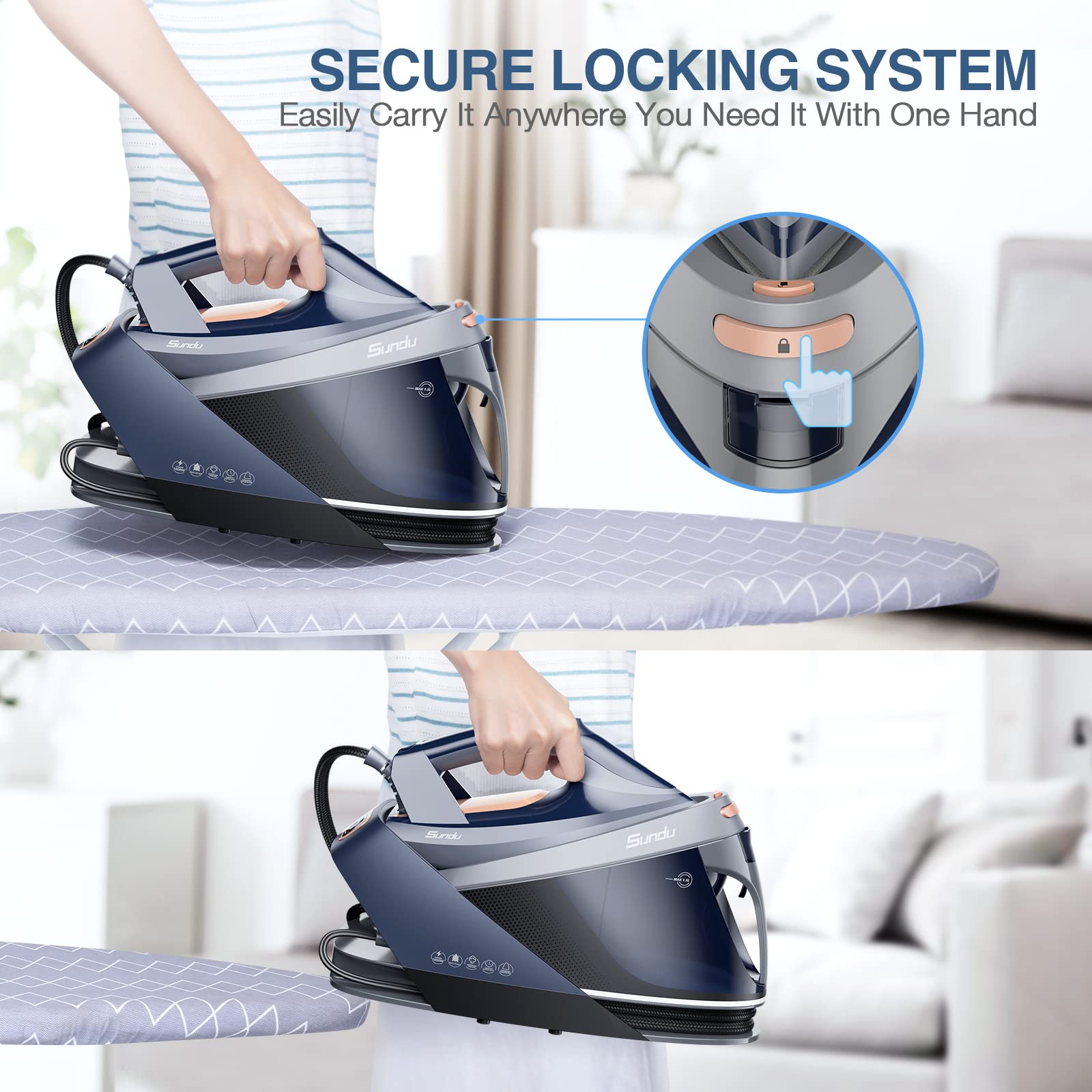 SUNDU Pro 1800W Steam Iron Station with Ceramic Soleplate - 1.5L Removable Water Tank, Auto Shut Off & Self Cleaning - Portable Iron Lock for Travel - Perfect for Home Clothes Ironing & Fabric Care