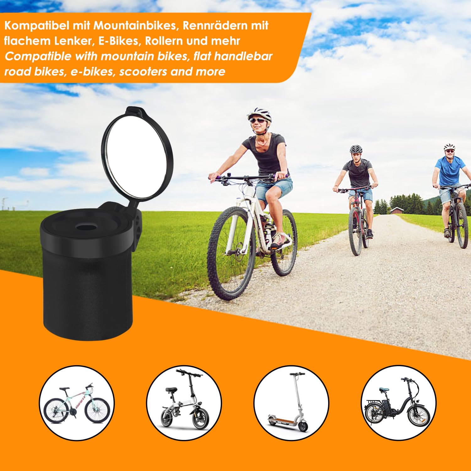 Arkham Universal Bicycle Mirror - 360° Rotating Foldable Rear View Mirror with Rubber Mounting Sleeve for Handlebars | Perfect for Mountain Bikes, Road Bikes & Commuting Safety