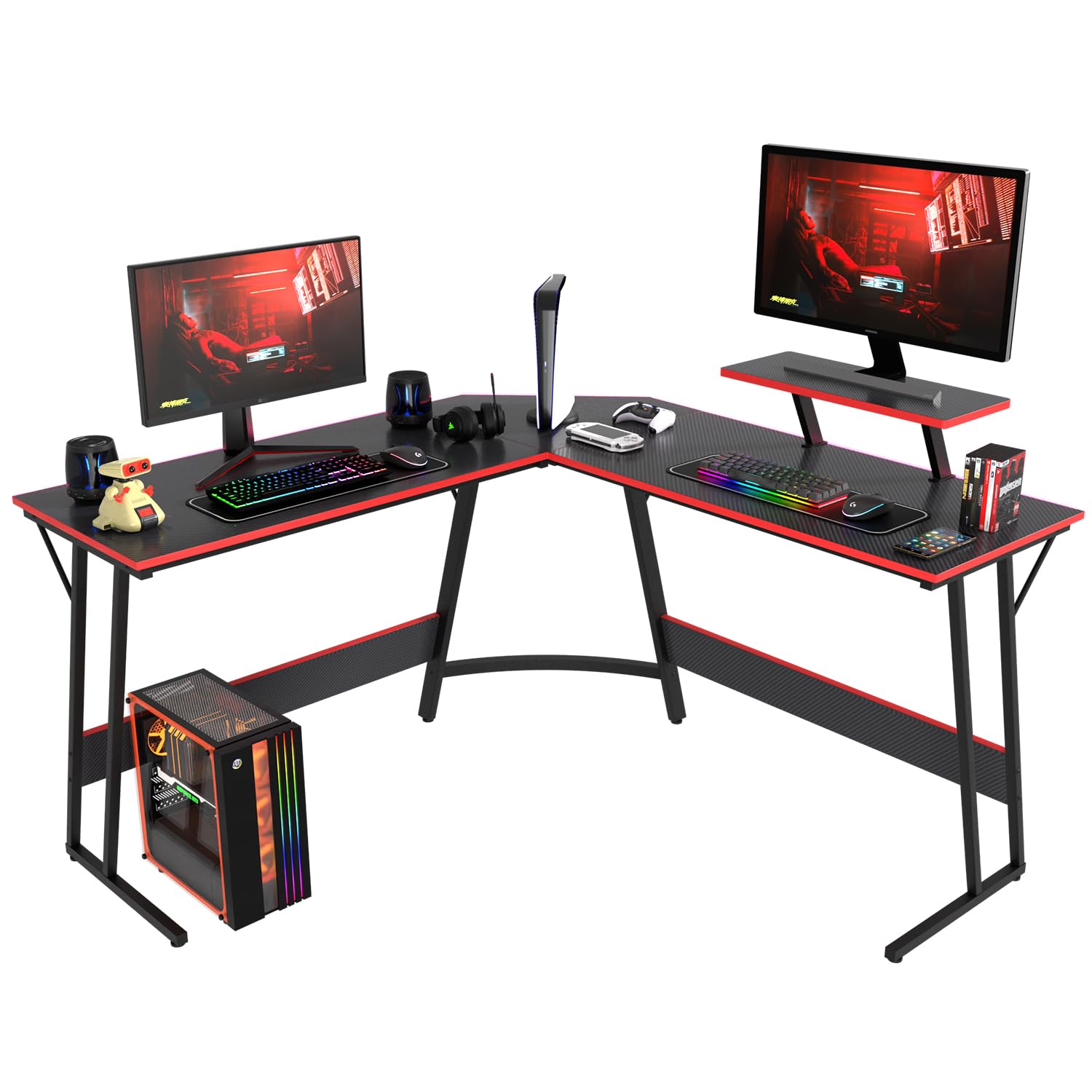L-Shaped Corner Gaming Desk with Large Desktop - Sturdy Computer Desk for Home Office, Study & Gaming Workspace - Black (Perfect for Small Spaces & Multi-Tasking)