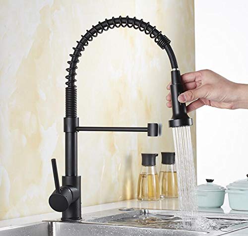 Commercial Kitchen Faucet with Pull Down Sprayer - Single Handle Lever Spring Sink Faucet in Matte Black | Ideal for Restaurants, Food Trucks & Home Kitchens