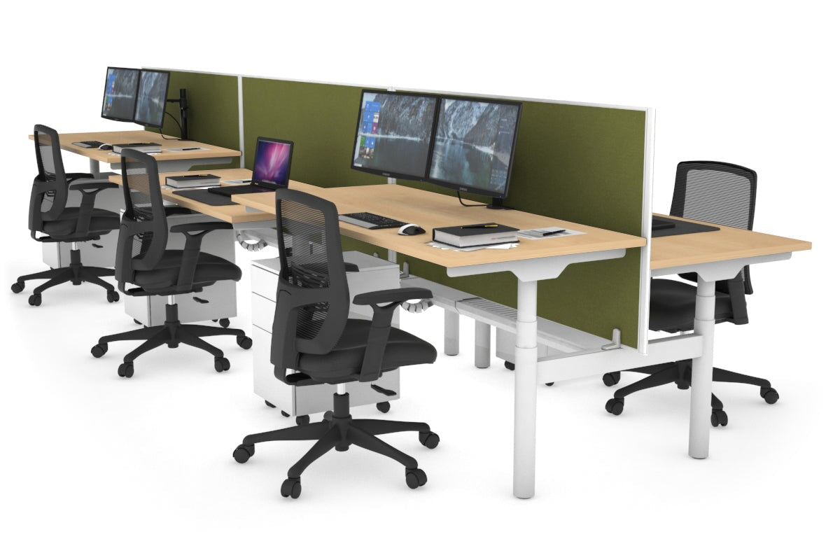 Flexi Premium Height Adjustable 6-Person H-Shaped Office Workbench - White Frame [1800mm x 700mm] for Collaborative Workspaces & Team Projects