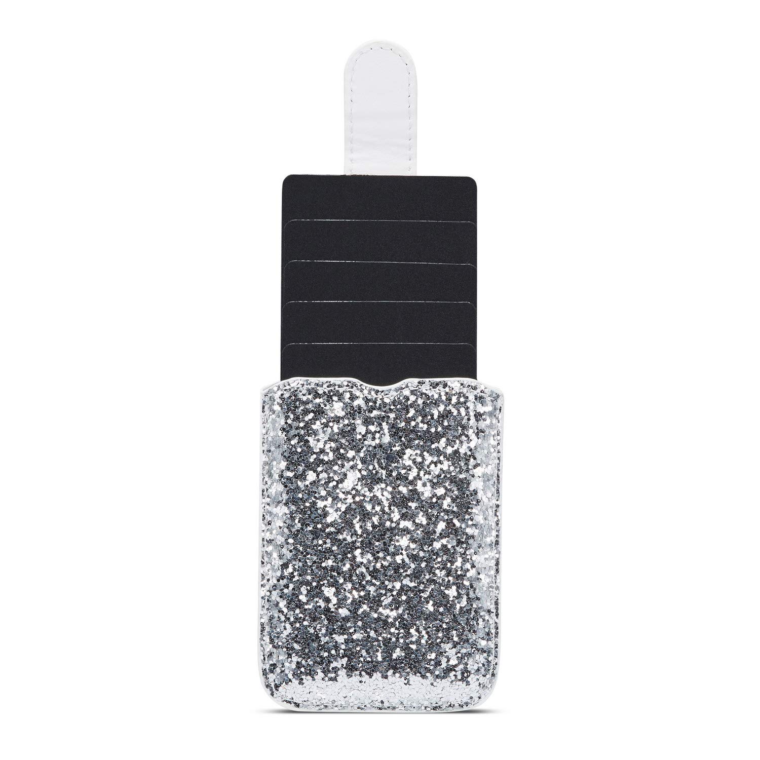 Glitter 5 Cards Holder Cell Phone Pouch - RFID Blocking Stretchable Wallet with Adhesive Back for iPhone 16/15, Samsung Galaxy S24 Ultra/Note 20, A55/A74 - Perfect for Hands-Free Shopping, Travel & Daily Commute (White)