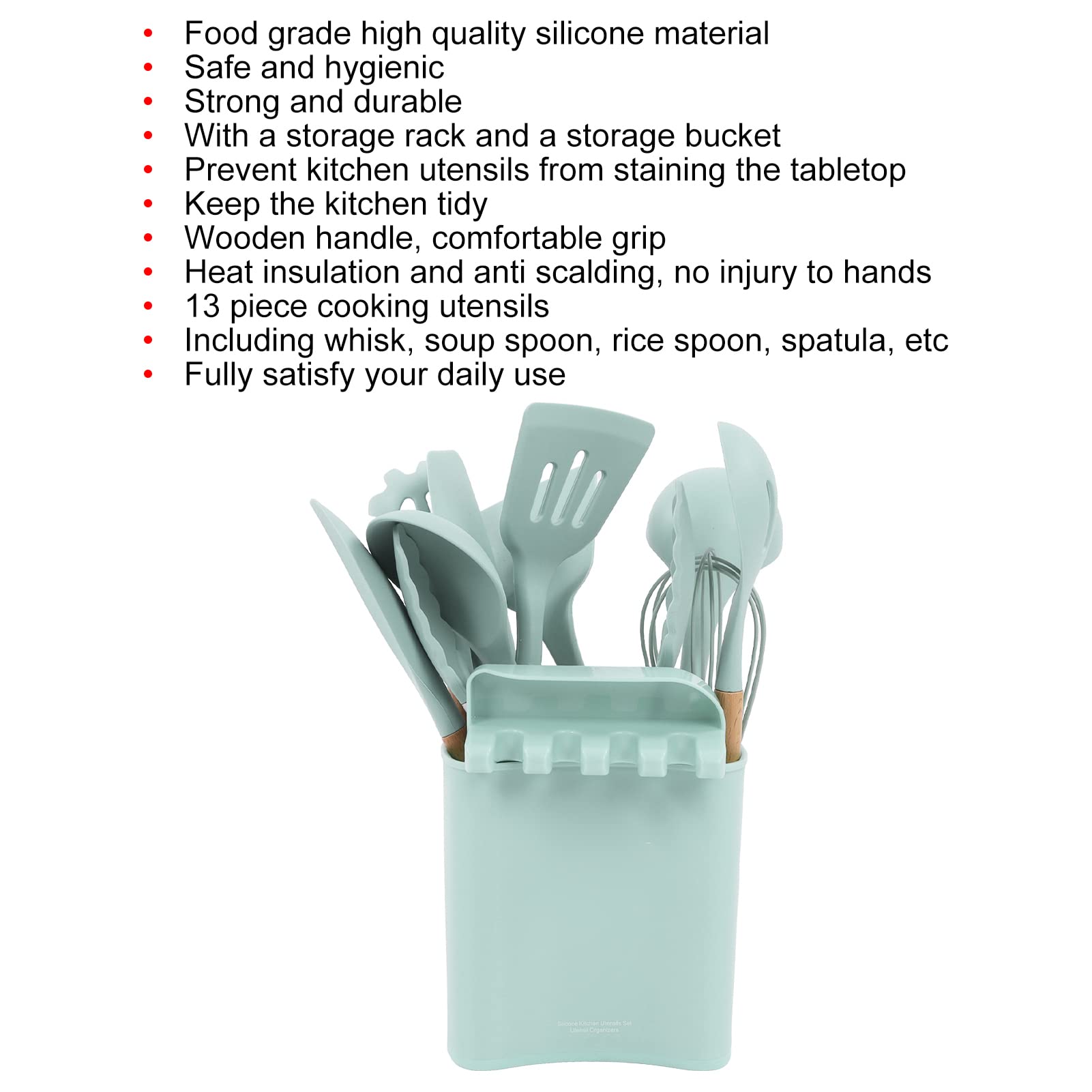13-Piece Silicone Cooking Utensil Set with Wooden Handles & Holder - Safe for Nonstick Cookware, Heat Resistant Kitchen Tools for Baking, Frying & Everyday Cooking