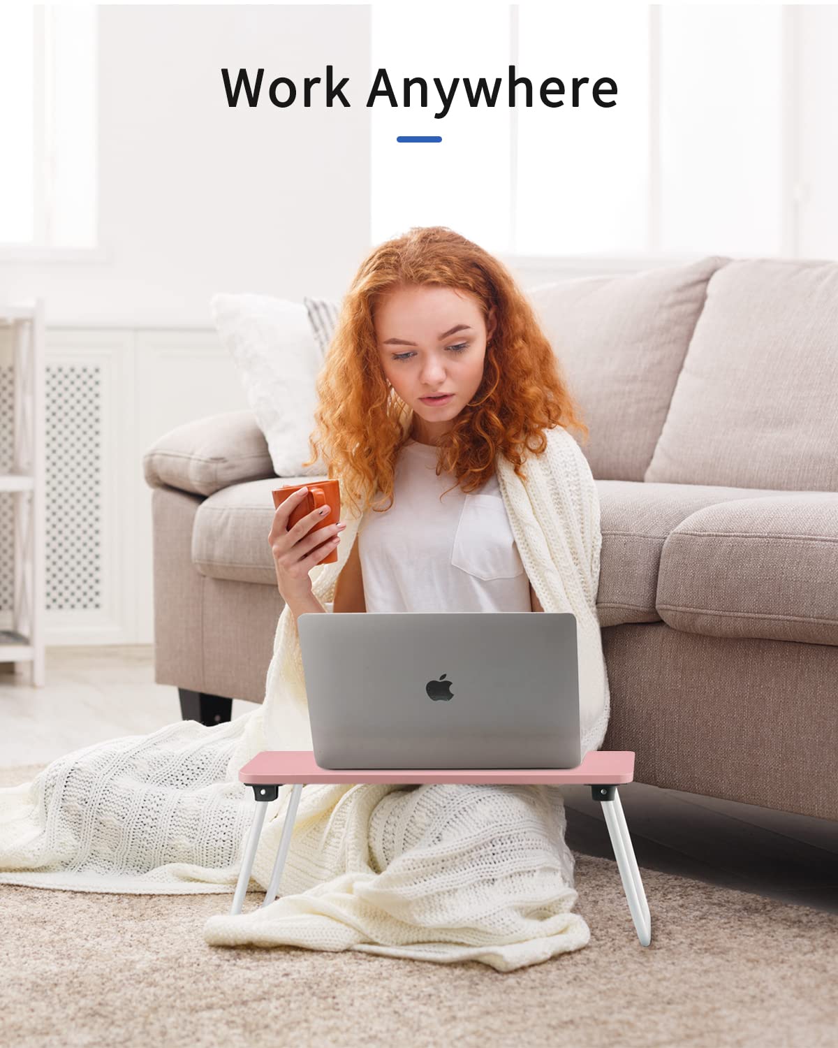 Premium Folding Lap Desk for Laptop - Portable Lightweight Bed Tray Table with Adjustable Stand, Perfect for Breakfast in Bed, Working on Sofa, Floor or Couch (Pink) - Ideal for Home Office, Dorm & Travel Use