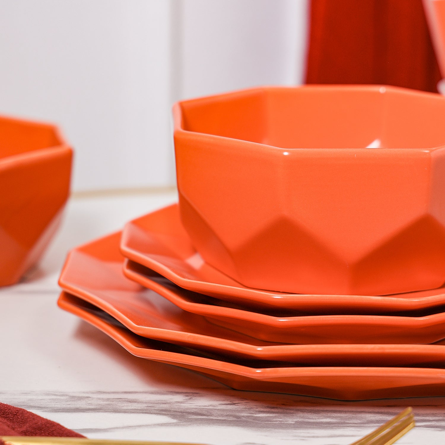 Premium Jamie Porcelain Dinnerware Set - Elegant Orange 12-Piece Tableware for Dining, Entertaining & Special Occasions | Dishwasher & Microwave Safe