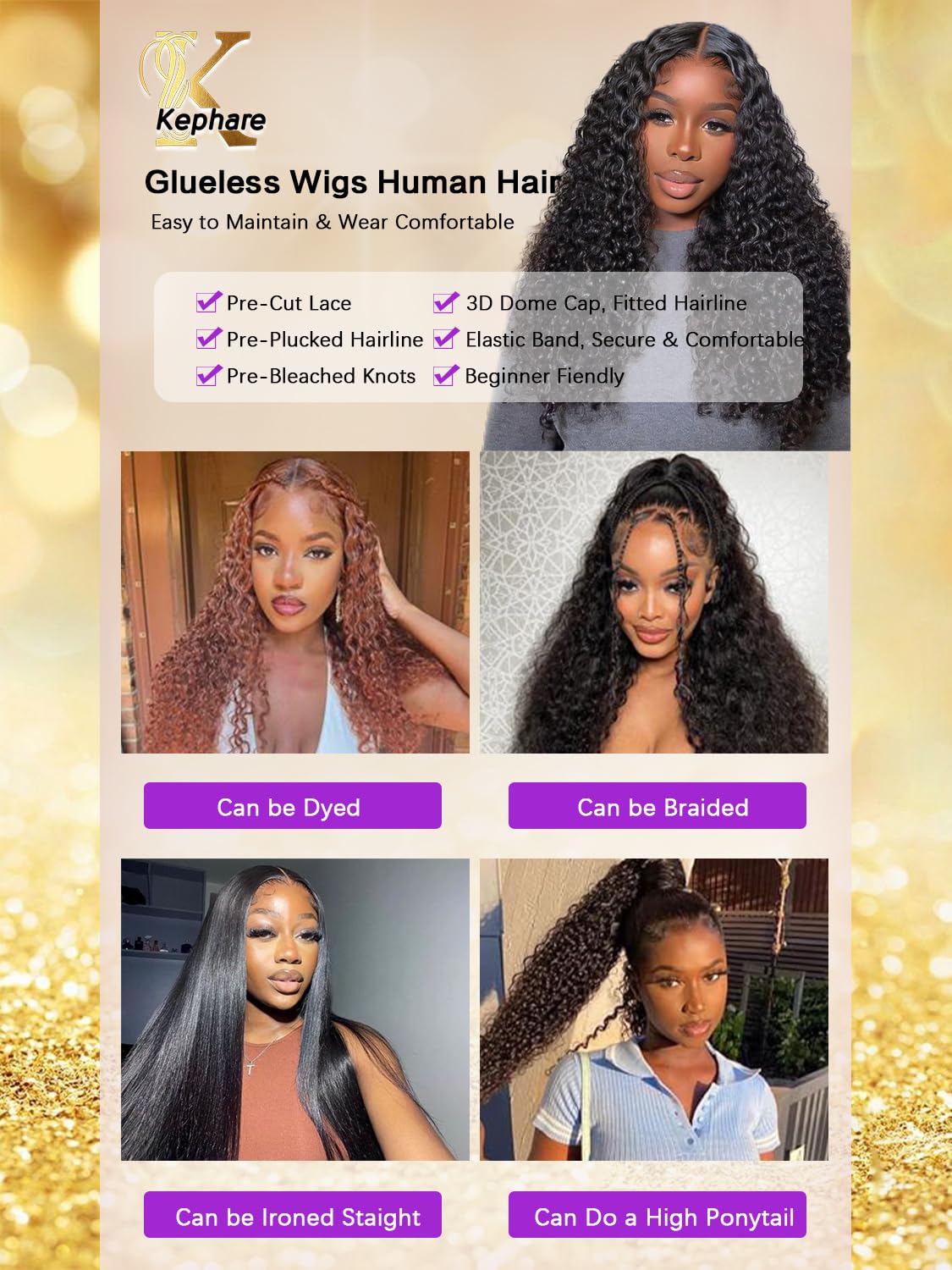 5x5 HD Lace Glueless Wigs for Black Women - 180% Density Human Hair Curly Wigs (24 Inch) | Wear & Go Natural Look for Daily Wear, Parties & Special Occasions