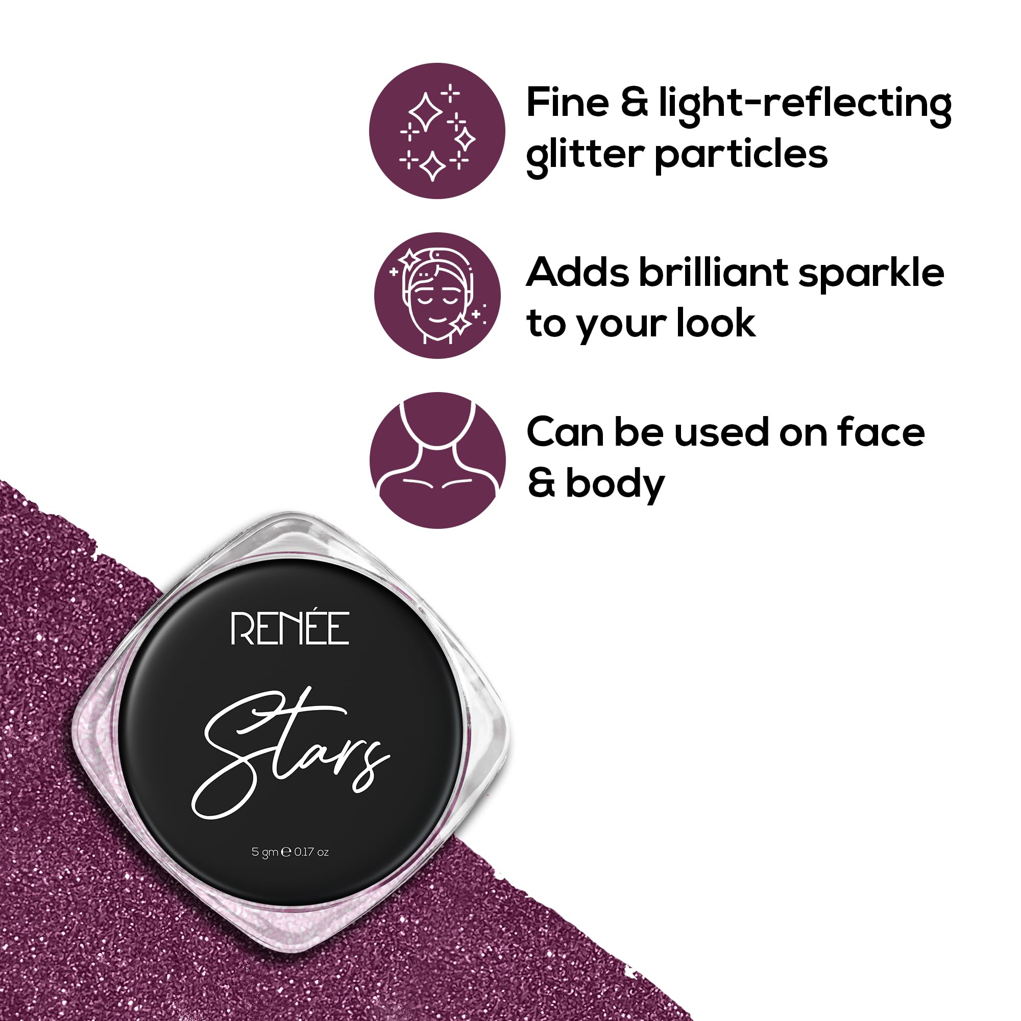 RENEE Stars Pink Face & Body Glitter - 5g Safe, Skin-Friendly, Cruelty-Free Makeup | Light-Reflecting Sparkle for Long-Lasting Wear | Perfect for Parties, Festivals, Cosplay & Special Events | Easy to Apply & Remove