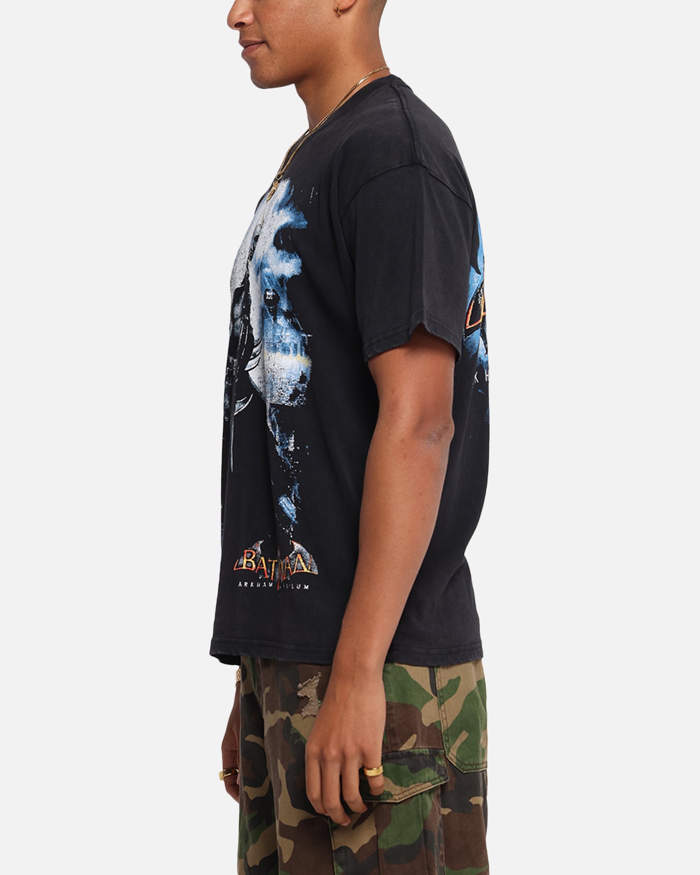 73 Studio X DC Batman Arkham Asylum Vintage Graphic T-Shirt - Black Acid Wash Style for Comic Fans & Gotham Lovers - Perfect for Cosplay, Comic Con & Batman Themed Parties