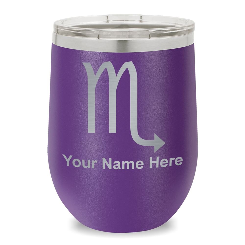 Personalized Dark Purple Stainless Steel Wine Tumbler with Scorpio Zodiac Engraving - Double Wall Insulated for Hot & Cold Drinks - Perfect for Gifts, Parties, and Outdoor Gatherings