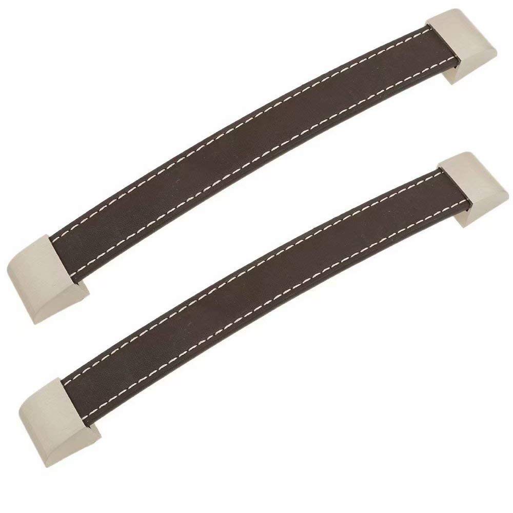 2-Pack Brown Leather Cabinet Handles - Zinc Alloy Drawer Pulls for Wardrobe & Furniture (192mm) - Home & Office Use