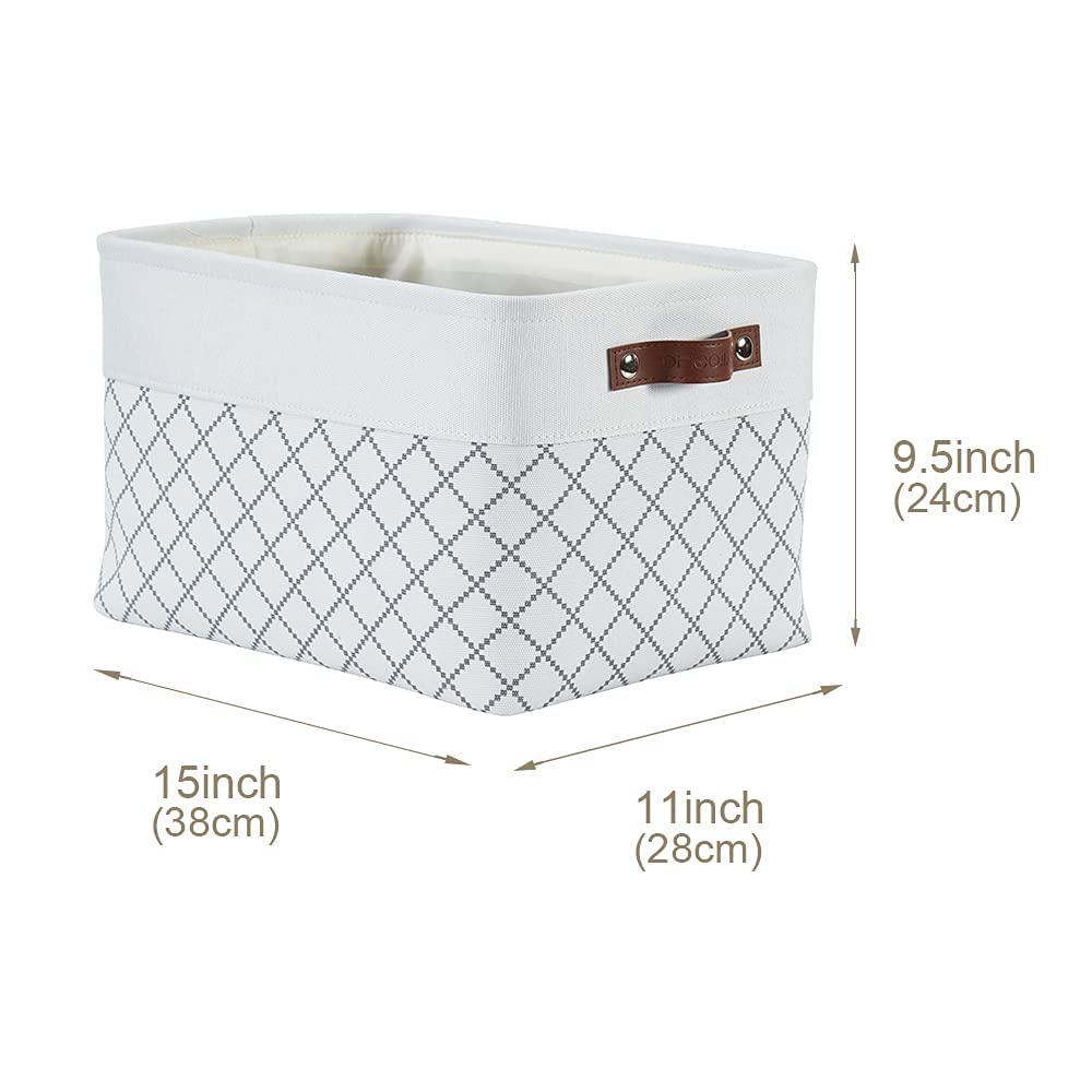DECOMOMO White Fabric Storage Bins - Large 3-Pack Organizing Baskets for Shelves, Closet, Nursery & Toy Storage | Perfect for Home Organization, Baby Room & Playroom (White Check Pattern)