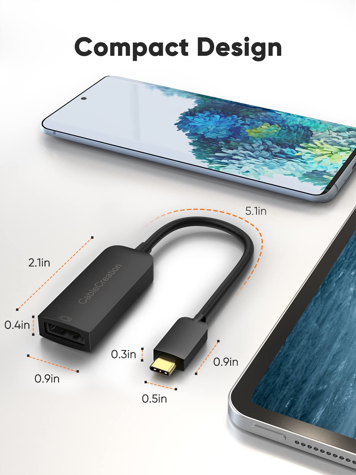 CableCreation USB C to DisplayPort Adapter 4K@60Hz - Thunderbolt 3 to DP Converter for MacBook Pro/Air, iPad Pro, Dell XPS, Samsung Galaxy - Compatible with iPhone 16/15 Pro Max - Ideal for Gaming, Video Editing & Multi-Monitor Setup (Black)