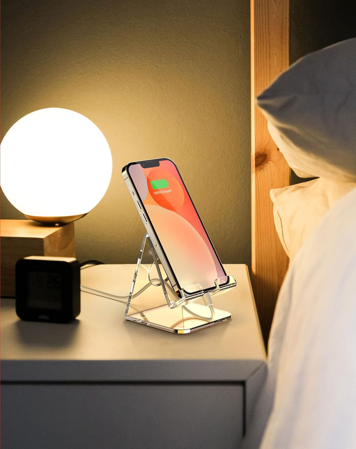 TOPGO 2 Pack Clear Acrylic Phone Stand - Universal Phone Holder for iPhone 16/15/14/13/12/11 Pro Max Plus, Samsung Galaxy, iPad, Kindle & Nintendo Switch - Perfect for Office Desk, Vanity, Kitchen Counter & Nightstand - Ideal for Video Calls, Gaming & Hands-Free Viewing