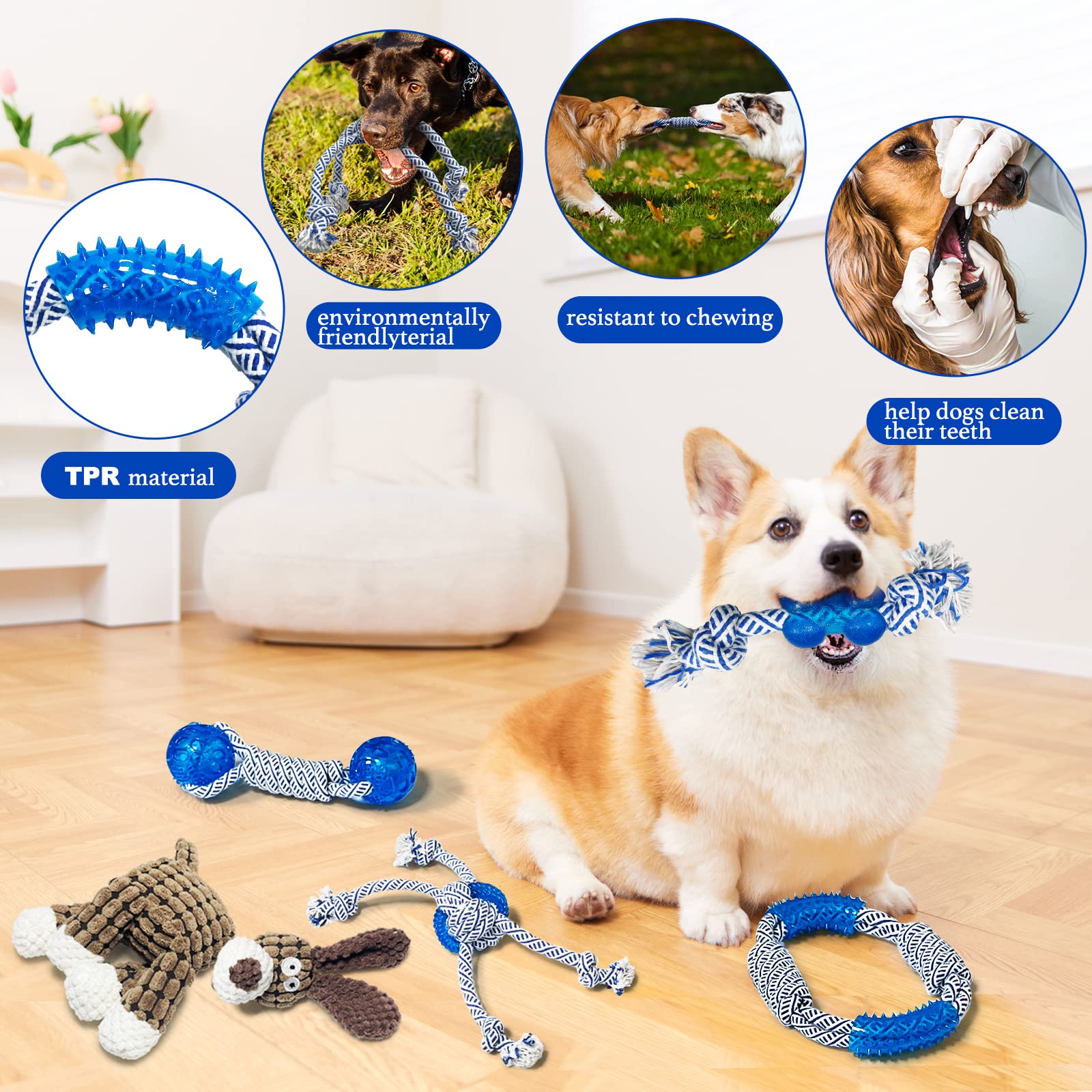 **LWBMG 5 Pack Indestructible Dog Rope Chew Toys – Durable Puppy Teething Toys for Small, Medium & Large Dogs – Tug of War & Boredom Relief – Convex Cotton Rope & Rubber Design – Perfect for Playtime, Training & Dental Health**