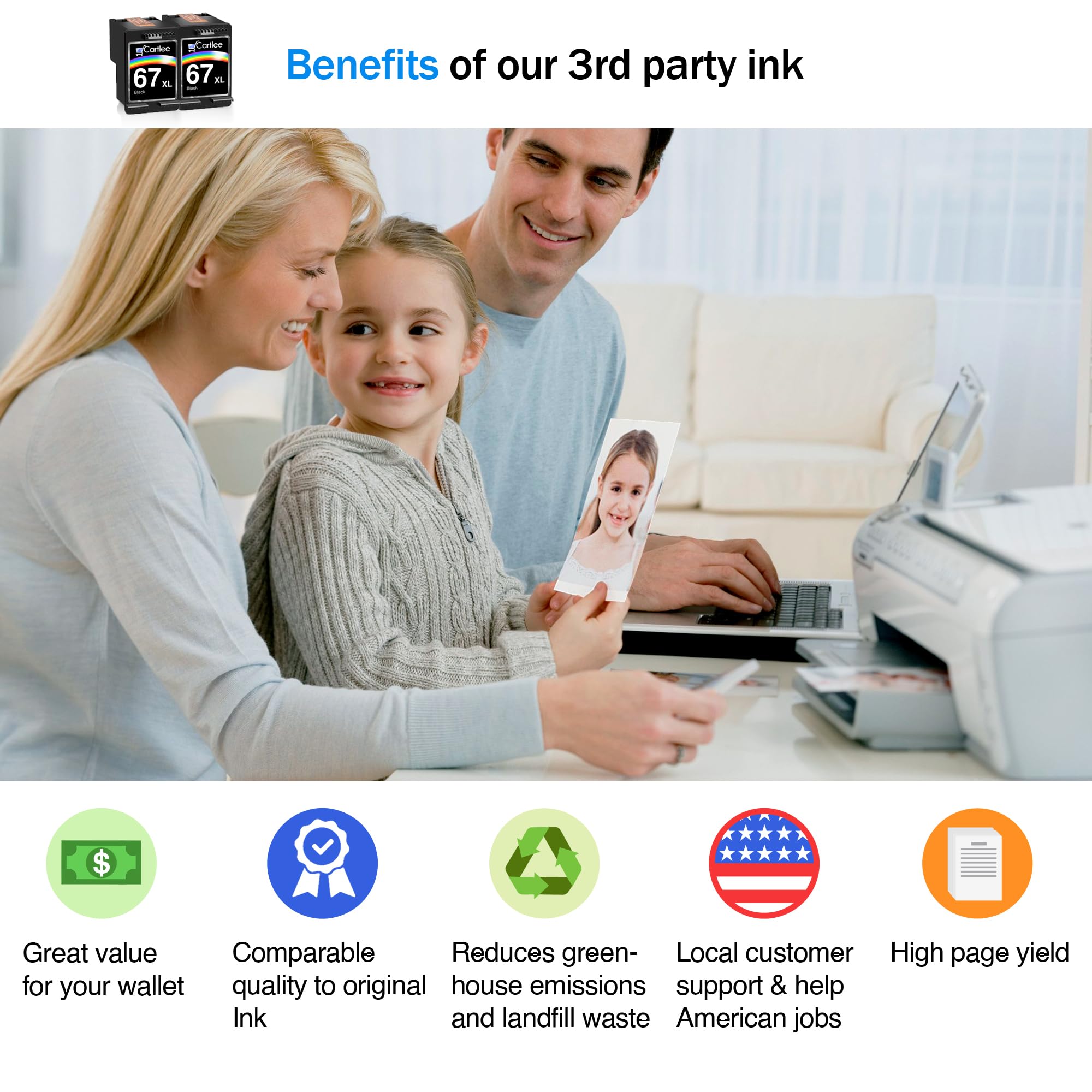 Cartlee Remanufactured HP 67XL Black Ink Cartridge Replacement (2-Pack) - Compatible with HP Envy 6000 Printer | High-Quality Printing for Home Office & School Projects
