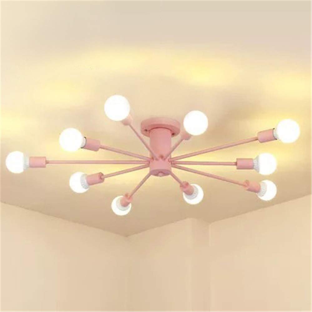 RUNNUP 10-Light Sputnik Chandelier - Modern Nordic Semi-Flush Mount Ceiling Light Fixture with Colorful Metal Design for Kitchen, Living Room, Dining Room | Pink Finish | Perfect for Contemporary Home Decor & Mid-Century Interior Lighting