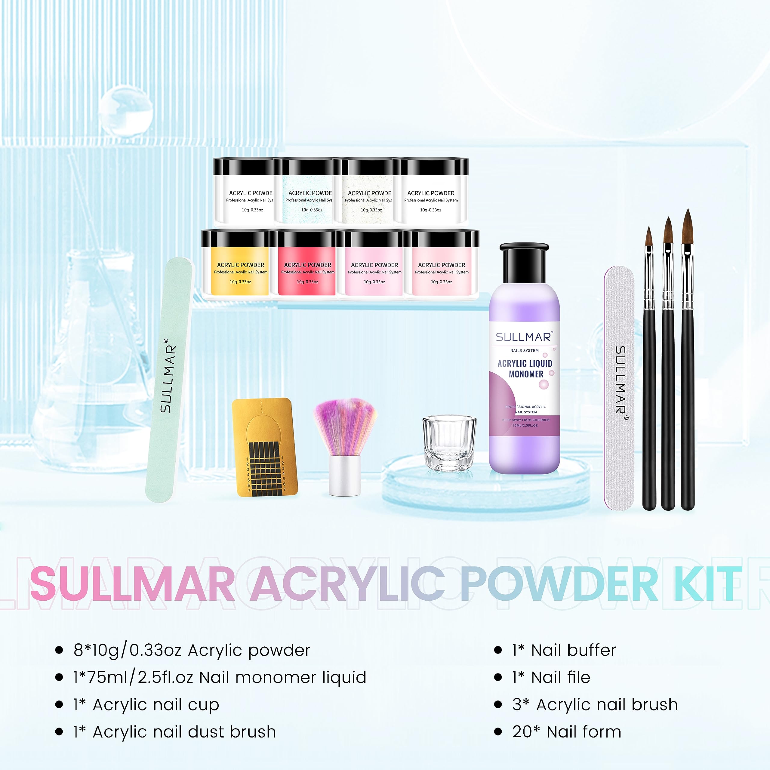 Professional Acrylic Nail Kit for Beginners - 8 Colors Acrylic Powder, Nail Liquid, Brush & Complete Tools Set | DIY Salon-Quality Manicures at Home, Perfect for Nail Art & False Nail Application