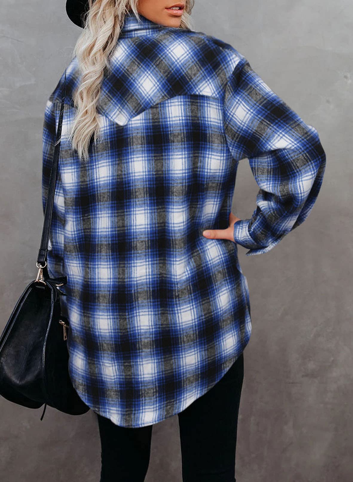 BTFBM Women's Plaid Flannel Shacket - Long Sleeve Button Down Casual Shirt Jacket for Fall & Spring | Loose Fit Blouse Top for Work, Outdoor & Daily Wear (2025 Fashion)