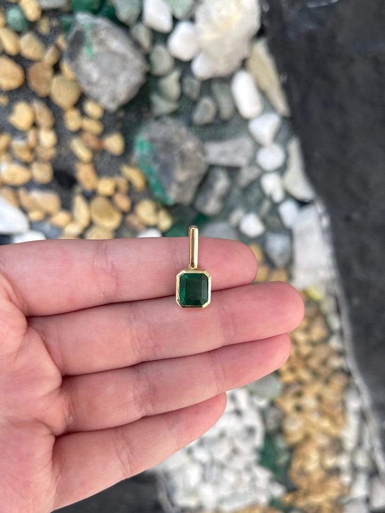 2.58ct 14K Rich Forest Green Emerald Solitaire Pendant - Emerald Cut Bezel Set for Women - Perfect for Weddings, Anniversaries & Special Occasions