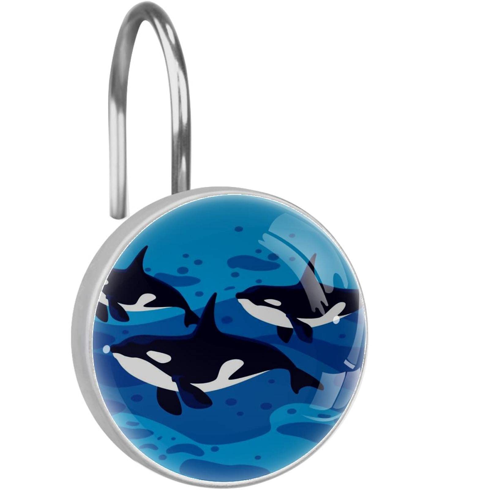 Whale-Themed Decorative Shower Curtain Hooks - Rustproof Metal Bathroom Accessories for Coastal & Nautical Bathroom Decor - Perfect for Beach House, Kids' Bathroom & Ocean-Themed Home Decor