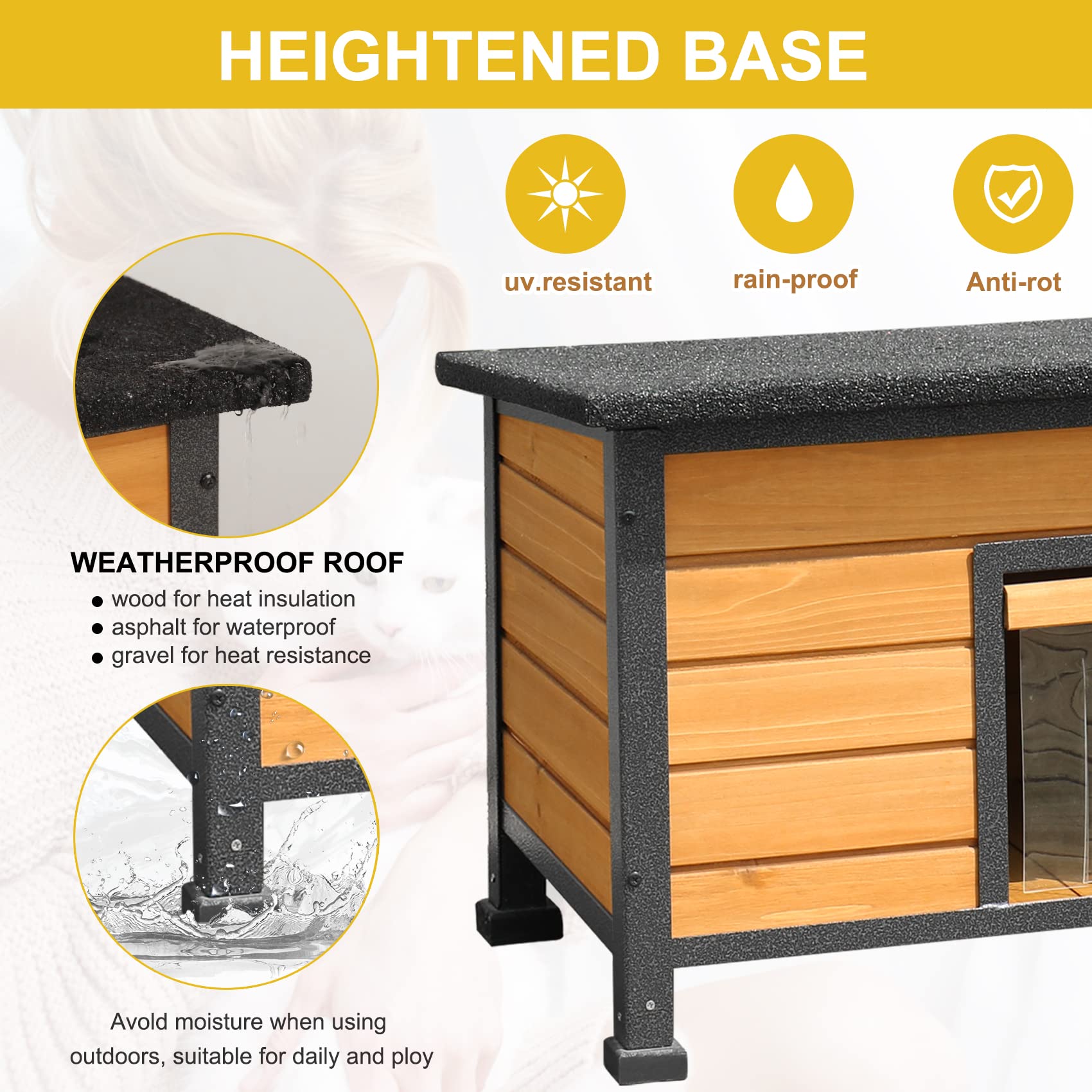 Weatherproof Outdoor Cat House - Insulated Wooden Pet Shelter for Feral Cats & Medium Dogs | Indoor/Outdoor Use for Backyard, Garden & Patio