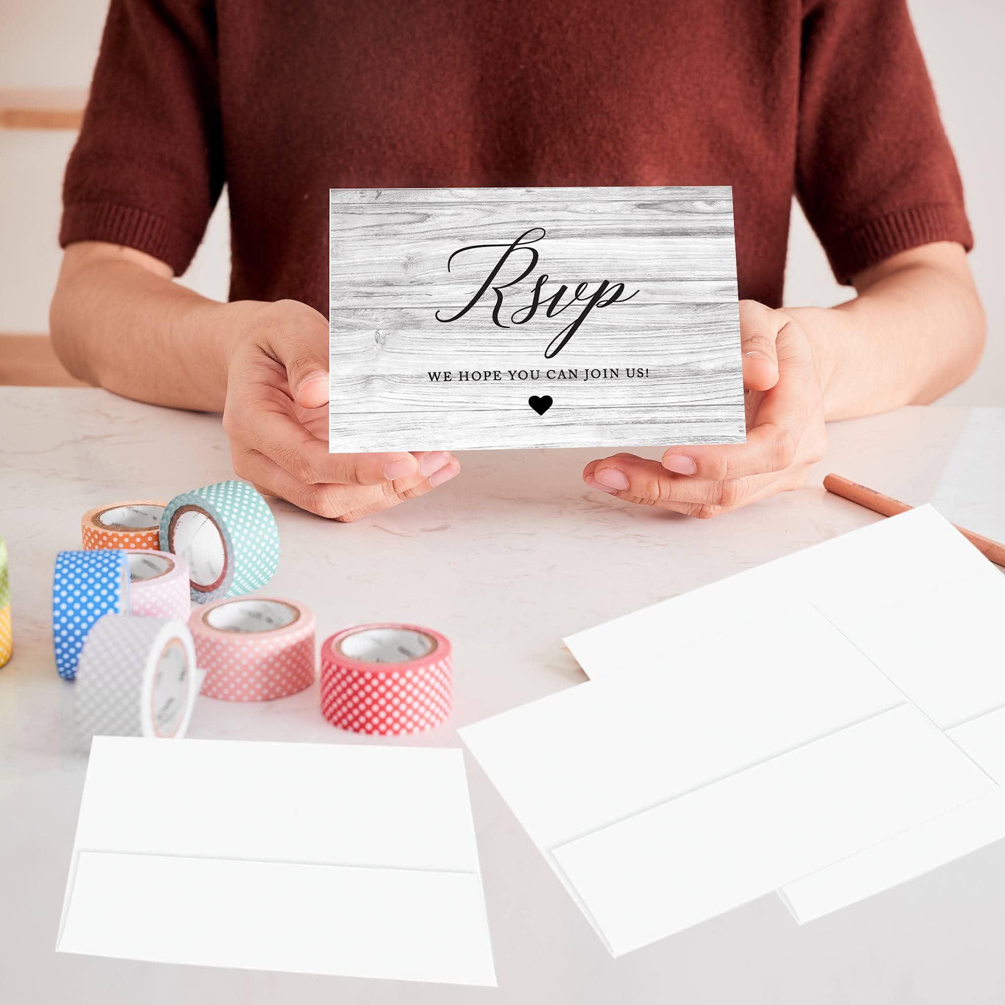 Personalized RSVP Postcards for Wedding - 56-Pack Gray Rustic Wood Cardstock Response Cards - Custom Date & Return Address - 4 x 6 Inch - Perfect for Bridal Showers, Baby Showers & Birthday Events