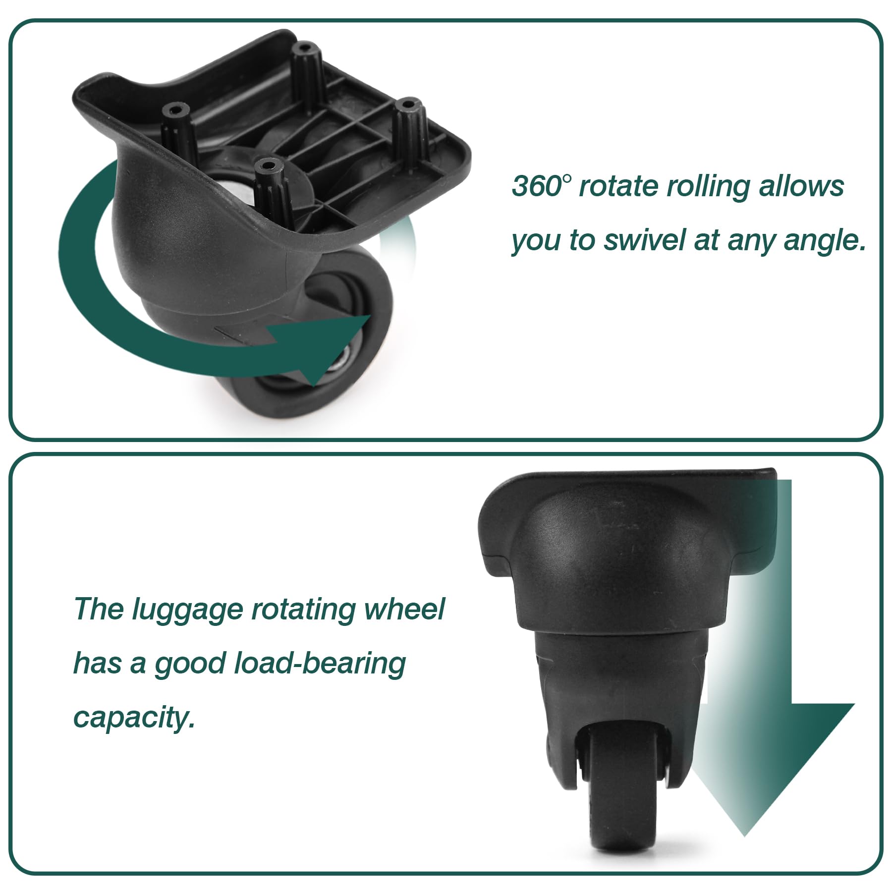 1 Pair Silent Luggage Wheels Replacement - Black Suitcase Caster Repair Kit for Smooth Travel - Perfect for Airplane, Cruise & Business Trips