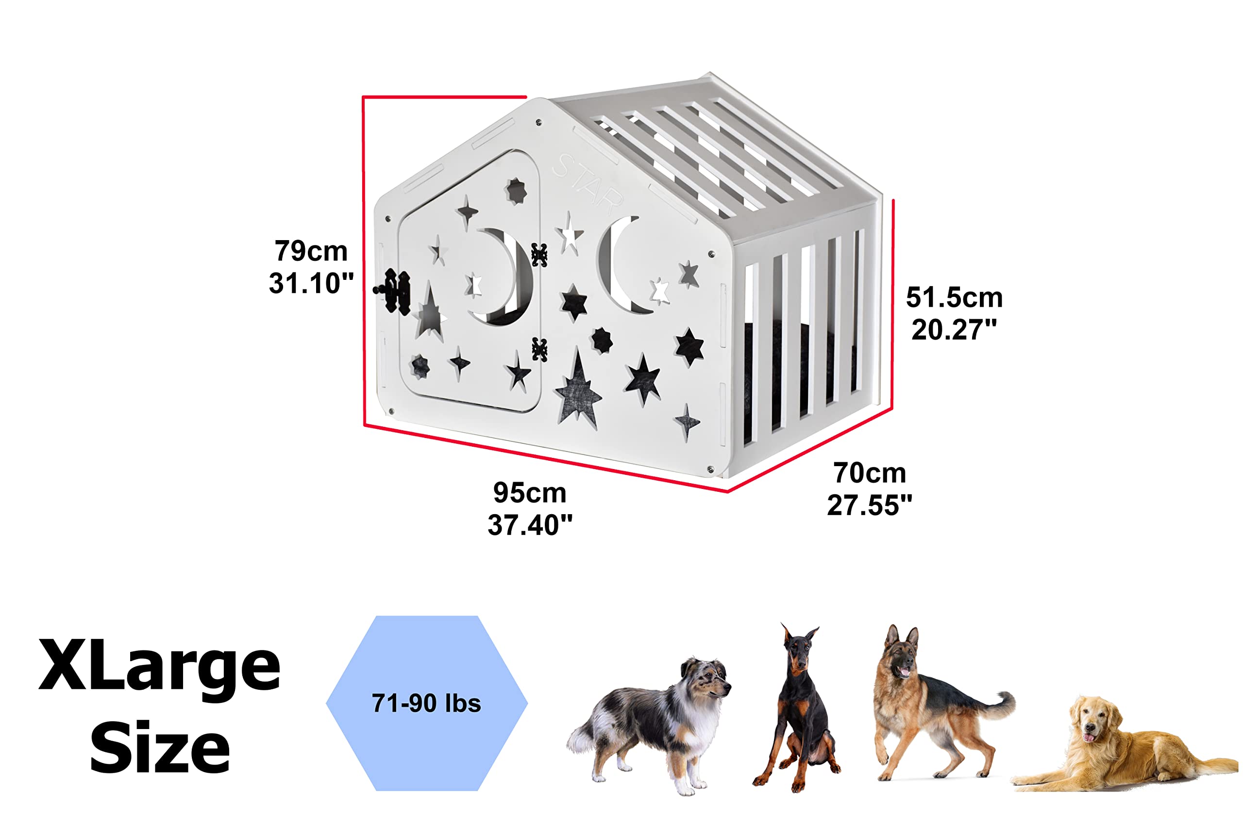 Layka Modern Indoor Dog House - Premium Wooden Dog Kennel with Double Doors & Cushion - Stylish Pet House for All Dog Breeds - Urban Dog Crate Furniture for Living Room, Bedroom or Office (Wood Craft Station, House of Paws)