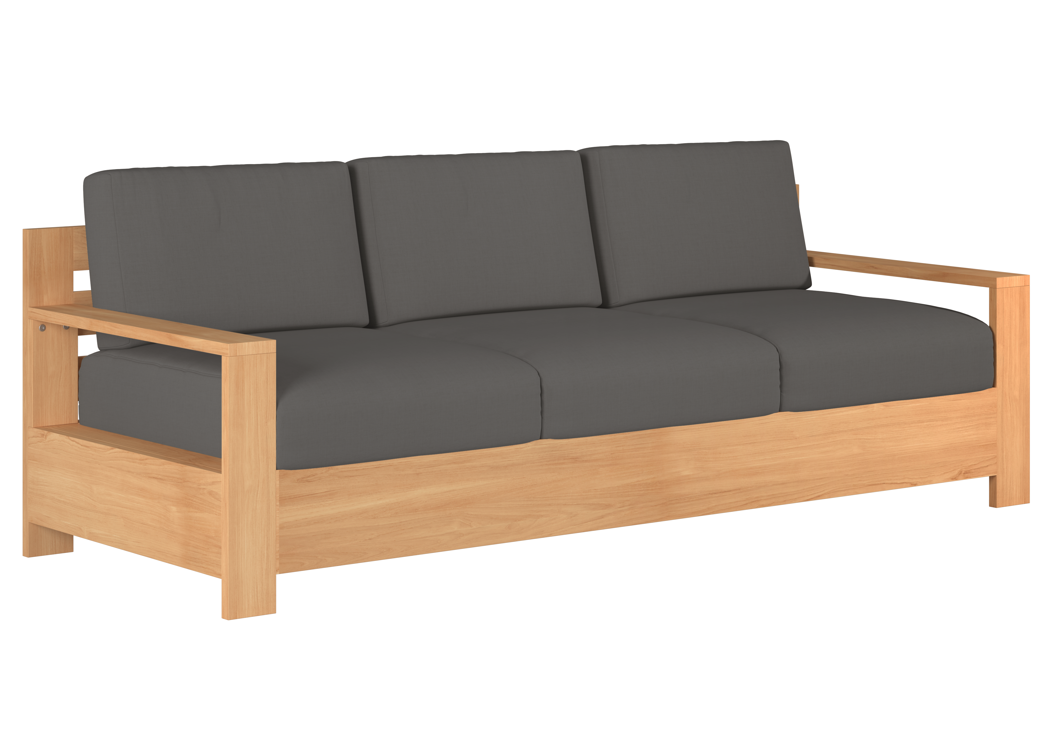 Lothair 3-Person Teak Outdoor Sofa with Sunbrella Charcoal Cushions - Weather-Resistant Patio Furniture for Backyard, Poolside & Garden Relaxation