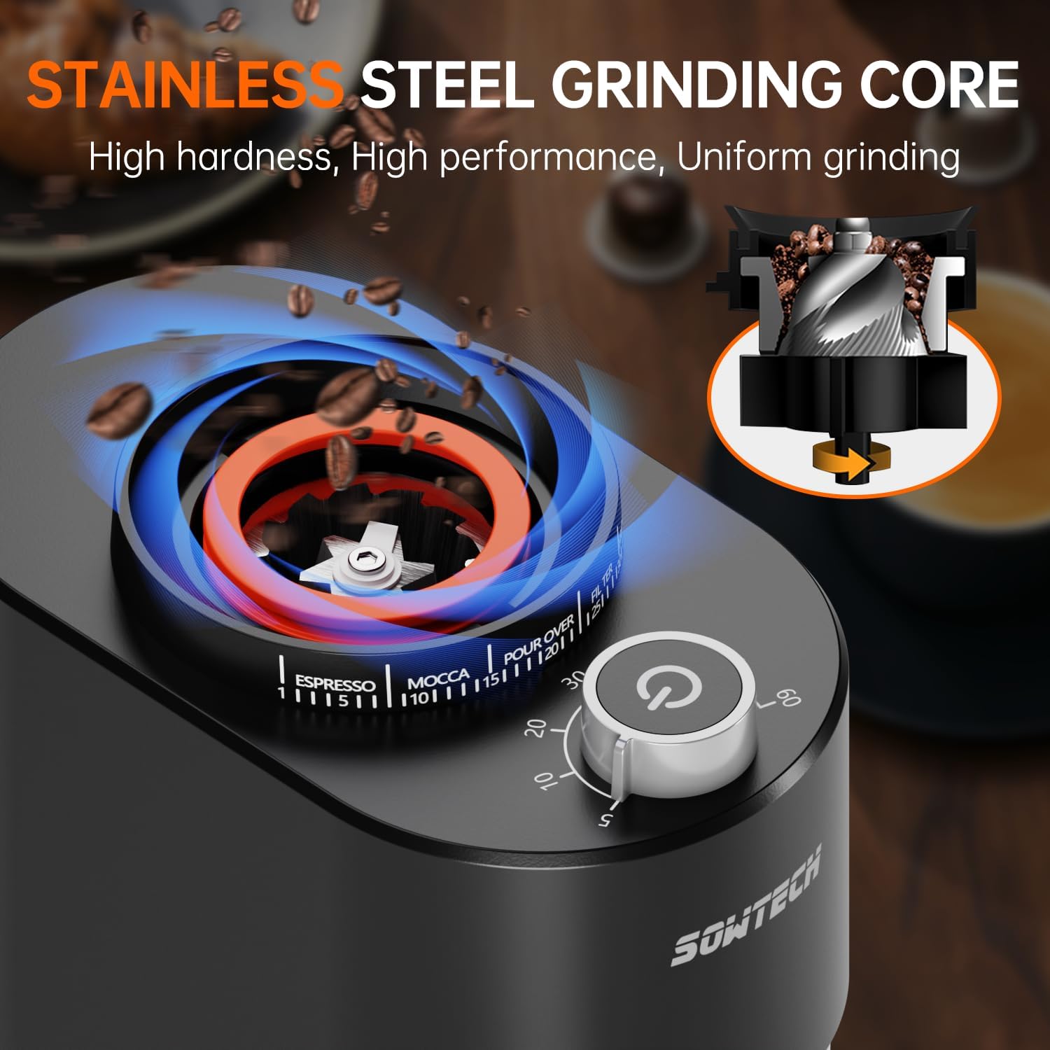 Premium Conical Burr Coffee Grinder - Adjustable 38-Precision Grind Settings with Digital Timer for Espresso, Drip, Pour Over, Cold Brew & French Press - Perfect for Home Baristas & Coffee Enthusiasts (Black)