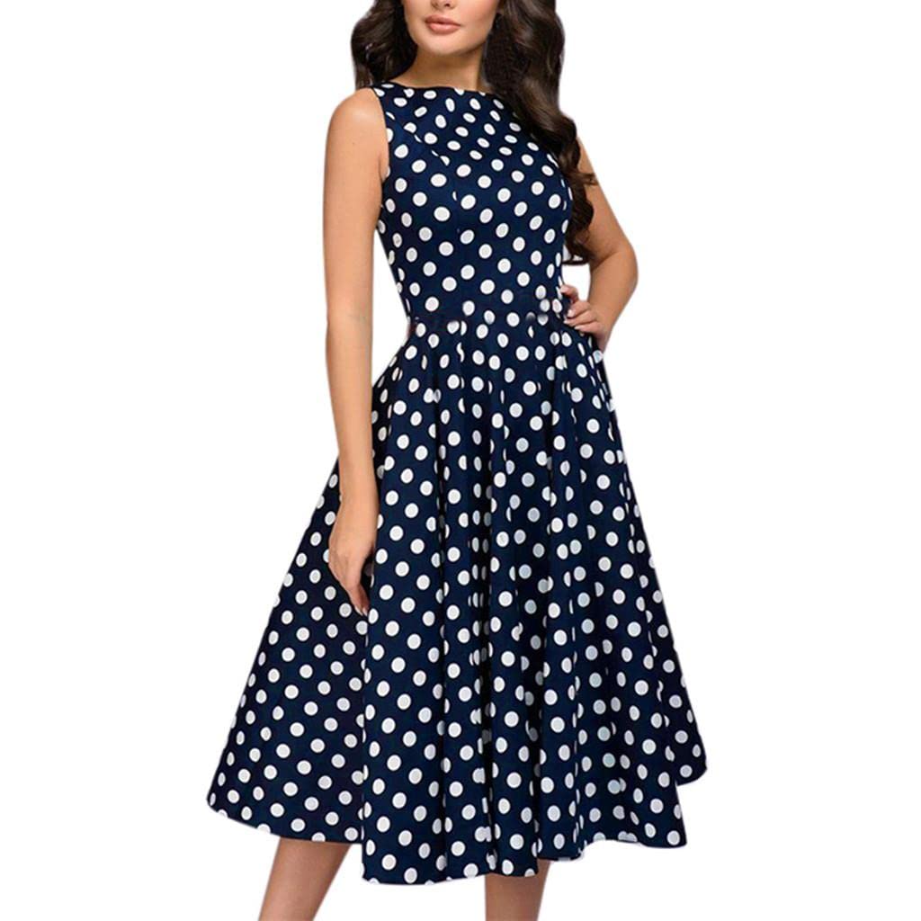 Lovor Women's Vintage Floral Print Sleeveless Zip-Up A-Line Midi Dress - Retro 1950s Style Summer Dress for Casual, Party & Wedding Guest Outfits
