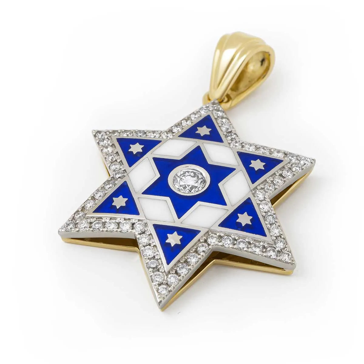 14K Gold Star of David Necklace with Diamonds & Enamel - Elegant Jewish Jewelry for Hanukkah, Bar Mitzvah & Special Occasions