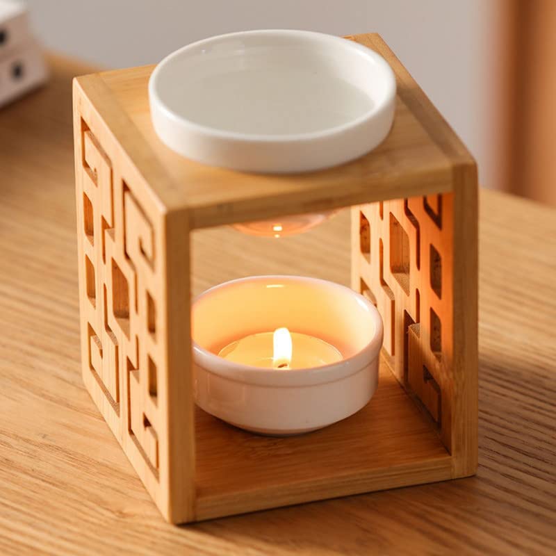 90ML Chinese Hollow Wooden Essential Oil Burner - Aromatherapy Wax Melt Diffuser with Candle Holder for Yoga, Spa, Home, Bedroom Decor & Gifts | Perfect for Relaxation, Meditation & Stress Relief