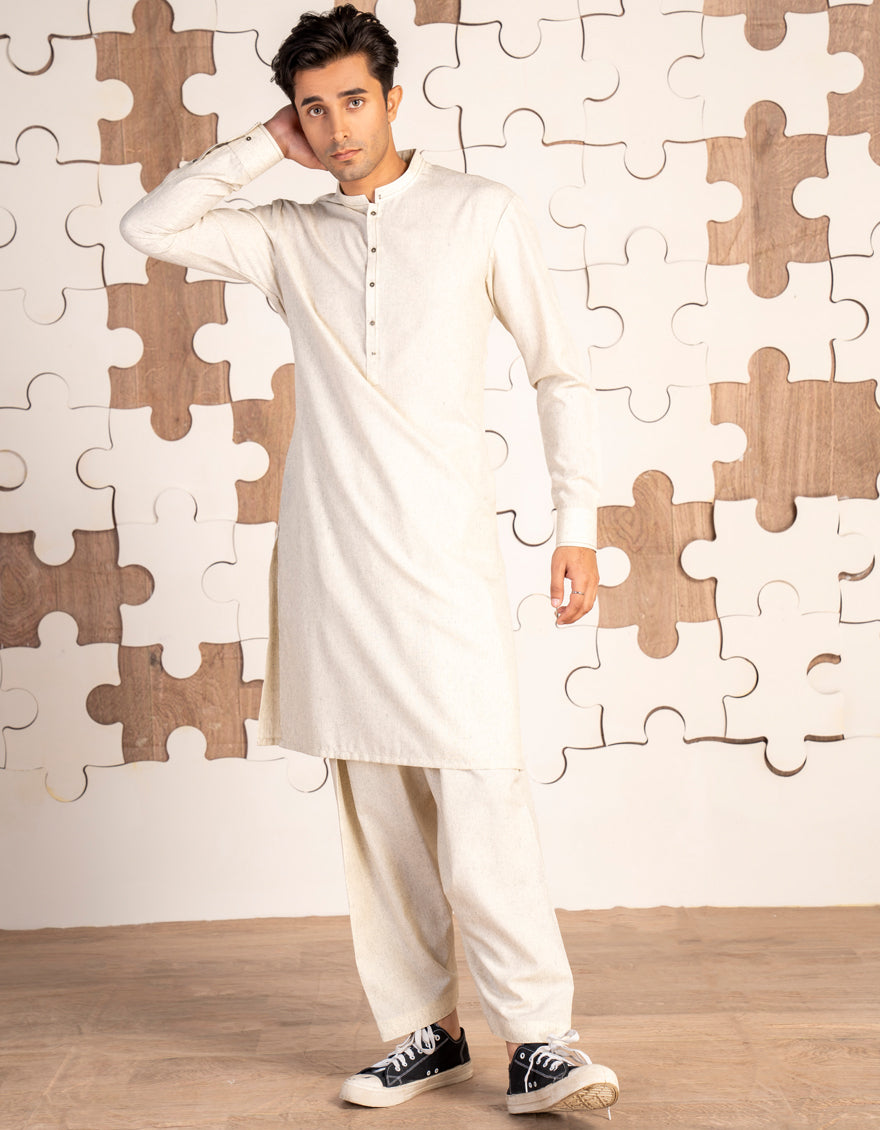 Premium Blended White Shalwar Kameez by J. Junaid Jamshed - Elegant Pakistani Traditional Outfit for Men, Perfect for Weddings, Eid & Special Occasions