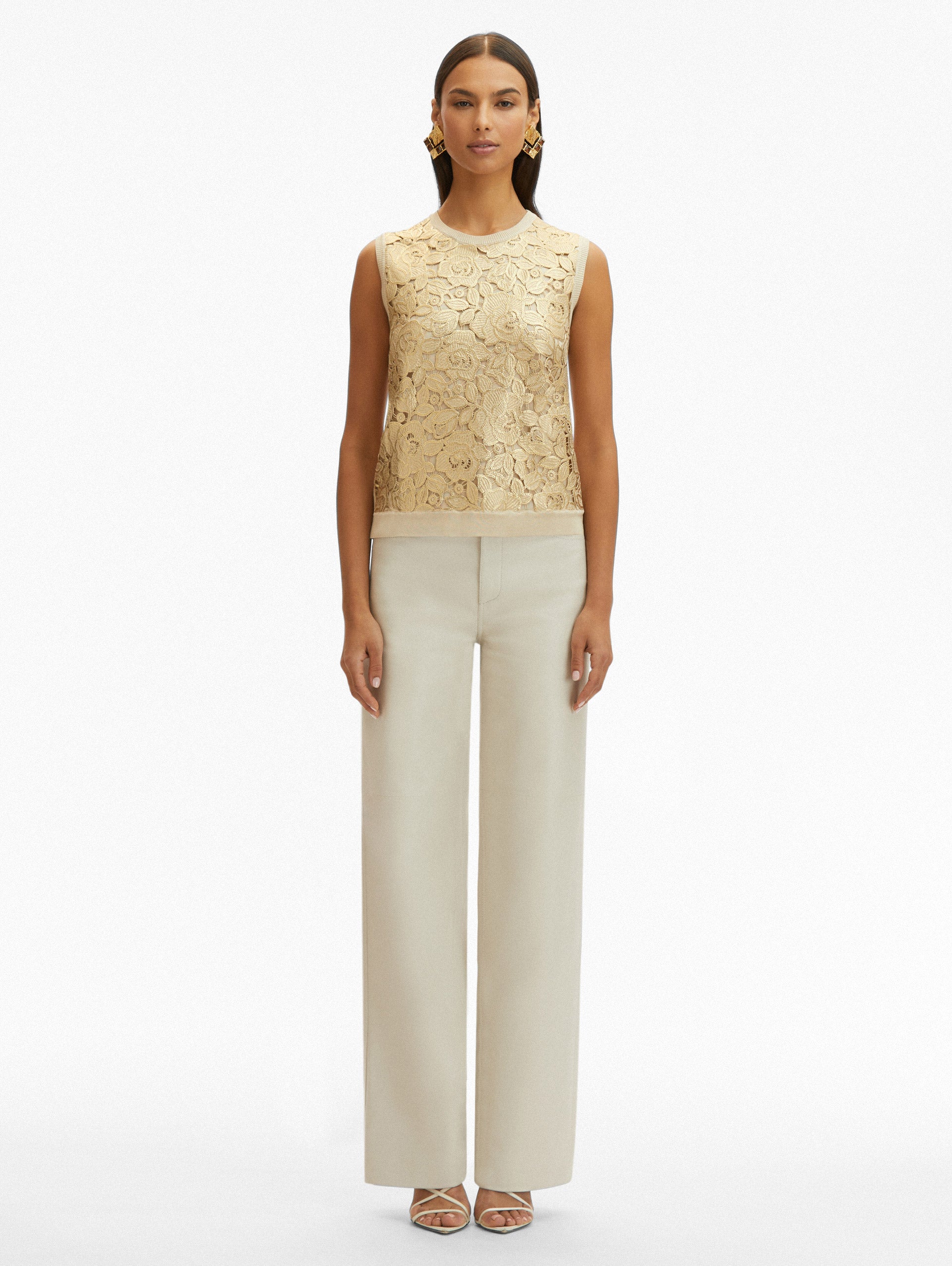 Elegant Gold Foil English Rose Inset Tank Top - Women's Vintage Floral Blouse for Casual Wear, Date Night & Summer Outfits